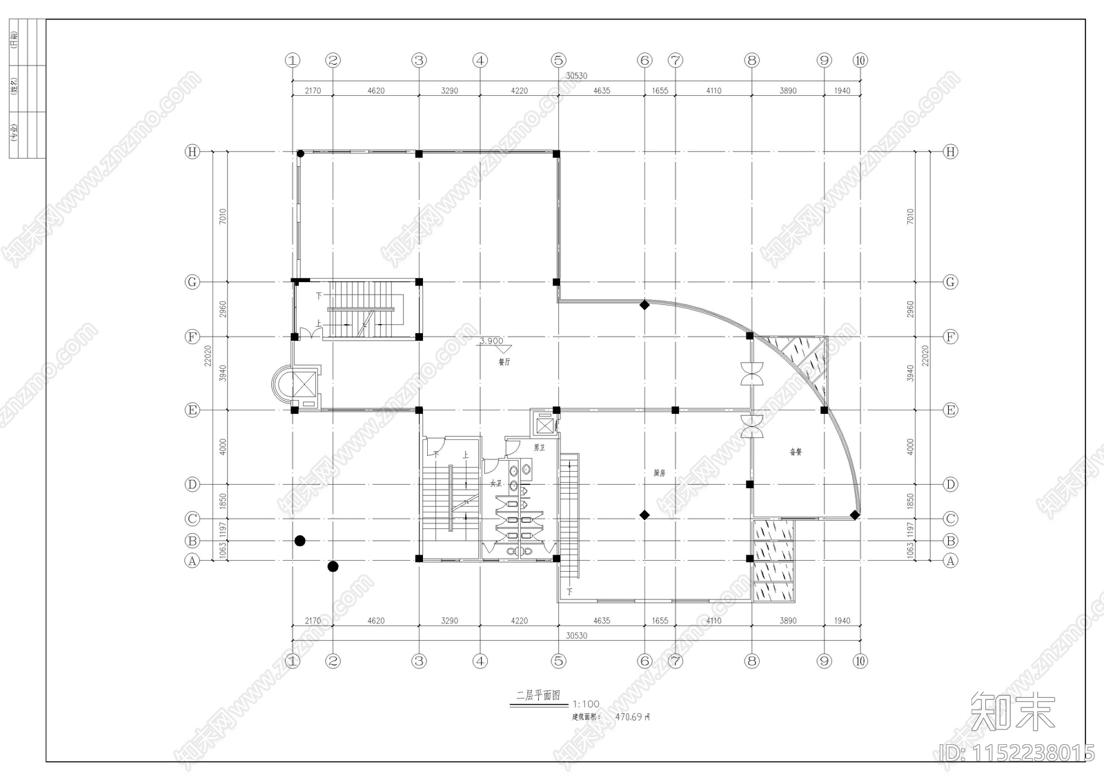 餐厅建筑图纸cad施工图下载【ID:1152238015】