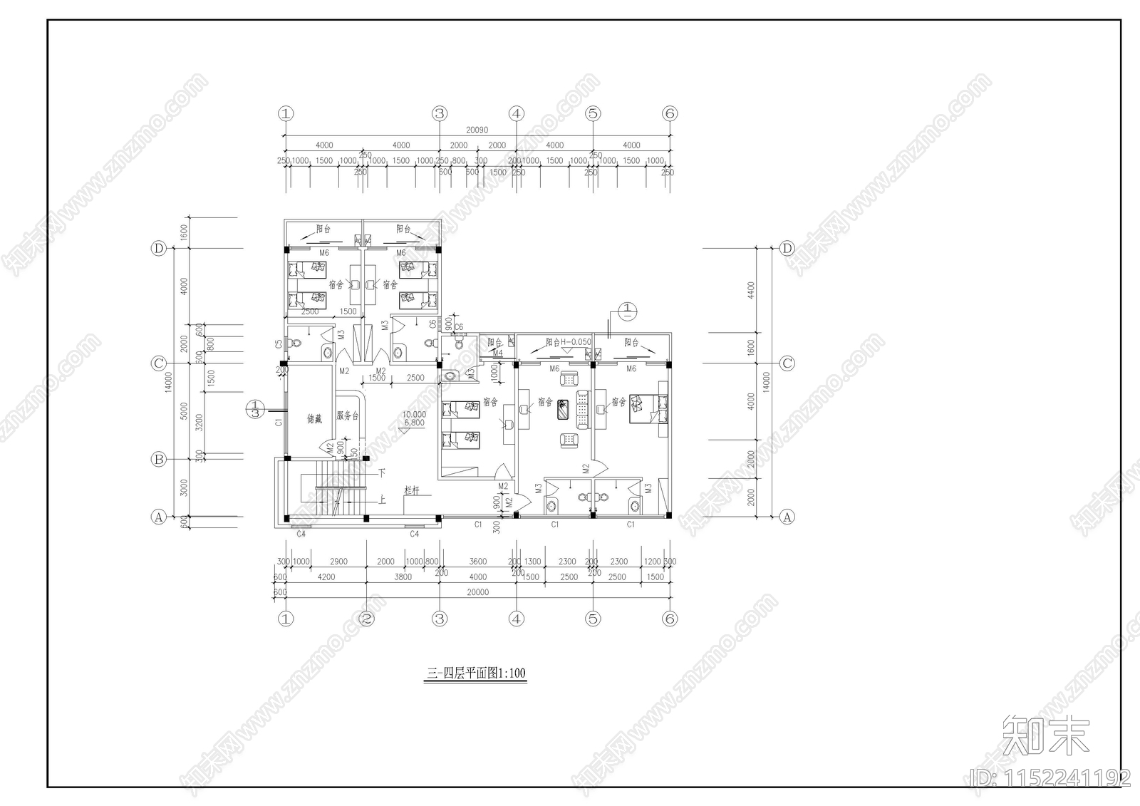 宿舍室内cad施工图下载【ID:1152241192】