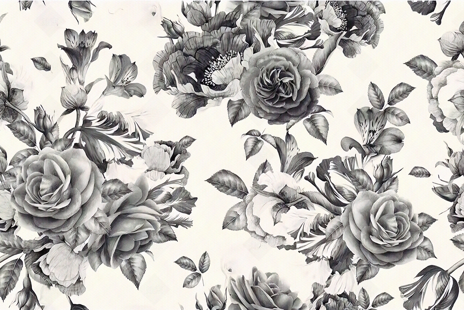 黑白法式浪漫大花壁纸贴图下载【ID:1152244715】
