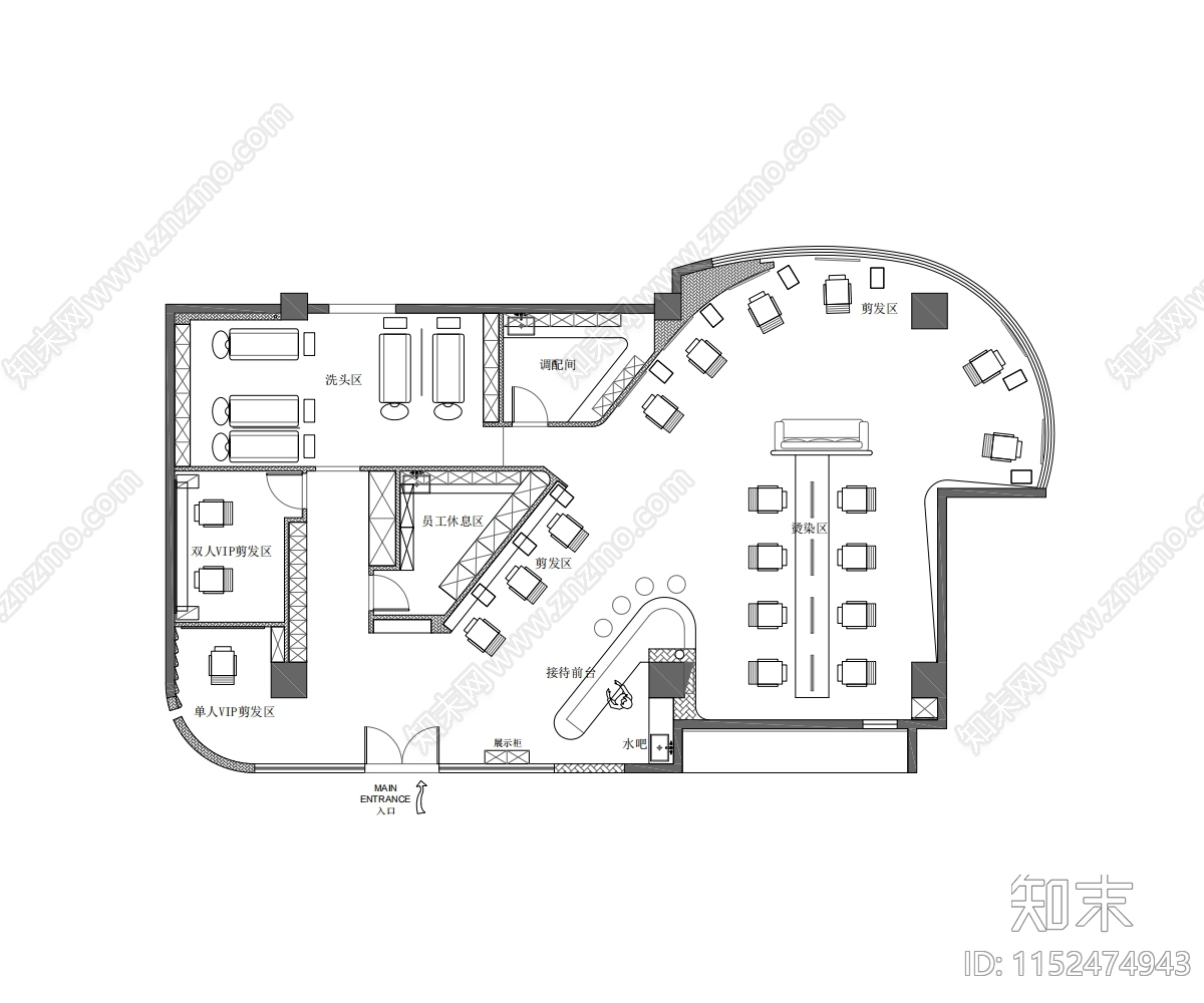 现代风格理发沙龙施工图下载【ID:1152474943】