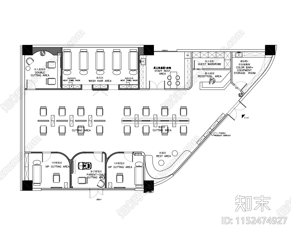 现代风格理发沙龙cad施工图下载【ID:1152474927】