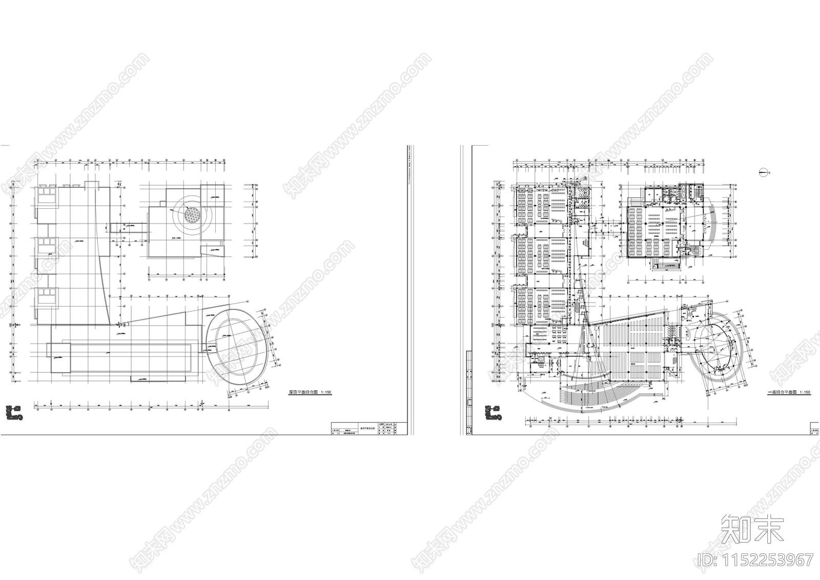 逸夫图书馆建筑平面cad施工图下载【ID:1152253967】