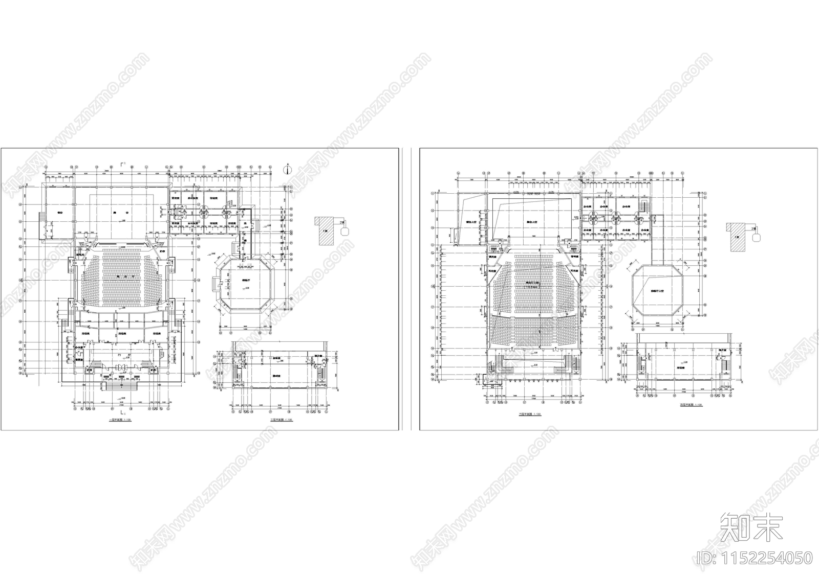 影剧院建筑平面施工图下载【ID:1152254050】