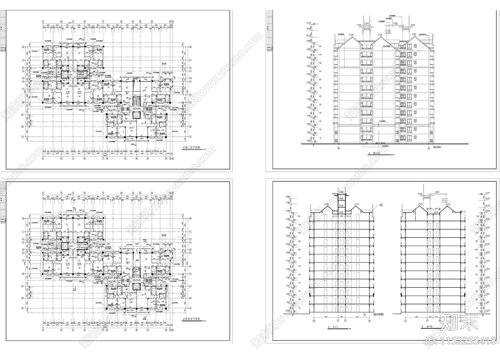 高层住宅建筑cad施工图下载【ID:1152255418】