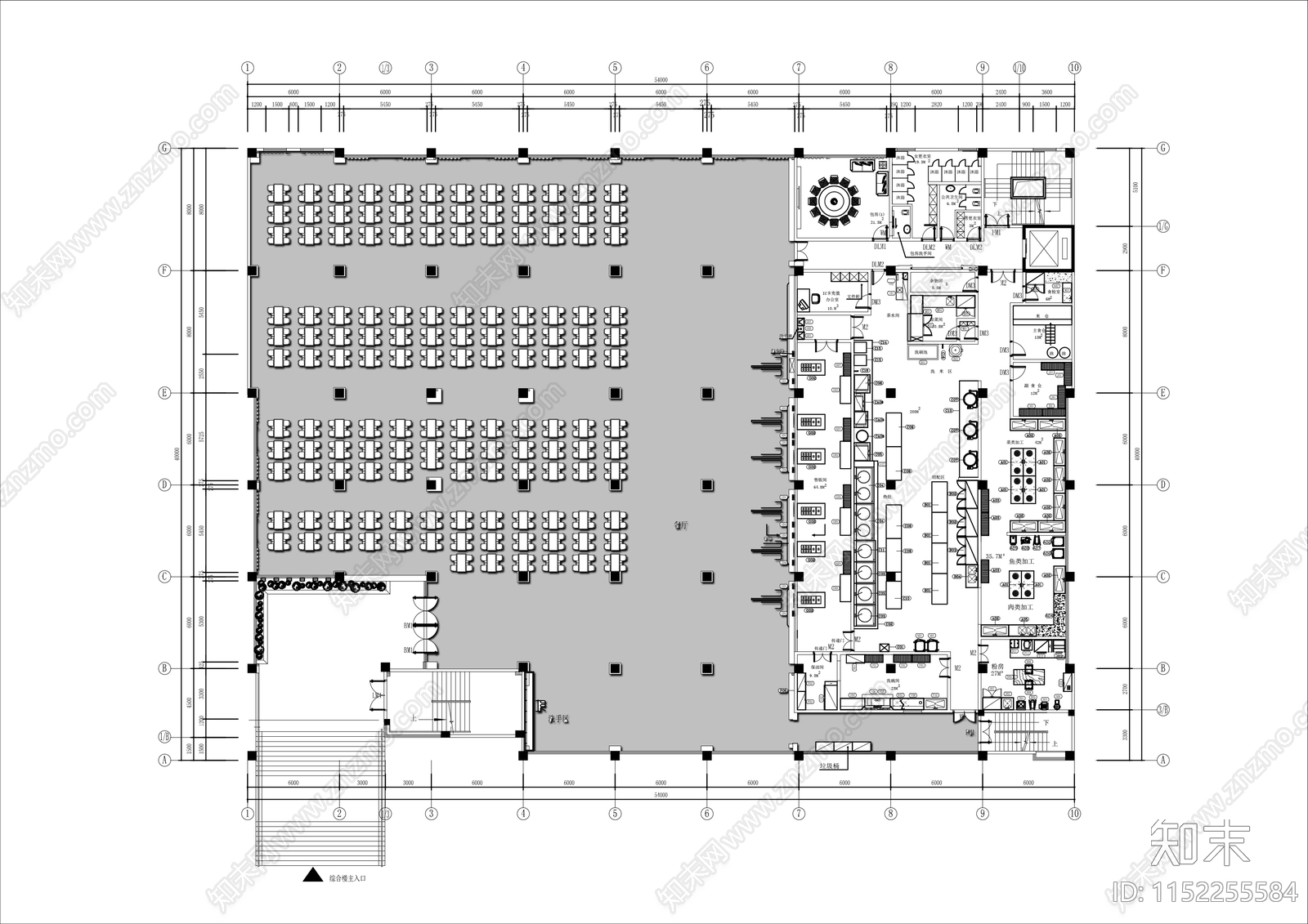 公司员工食堂餐厅工装平面图cad施工图下载【ID:1152255584】