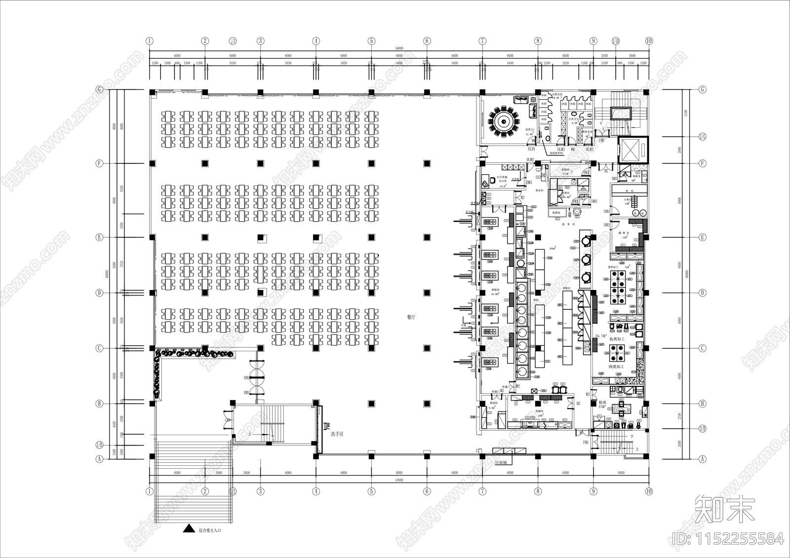 公司员工食堂餐厅工装平面图cad施工图下载【ID:1152255584】