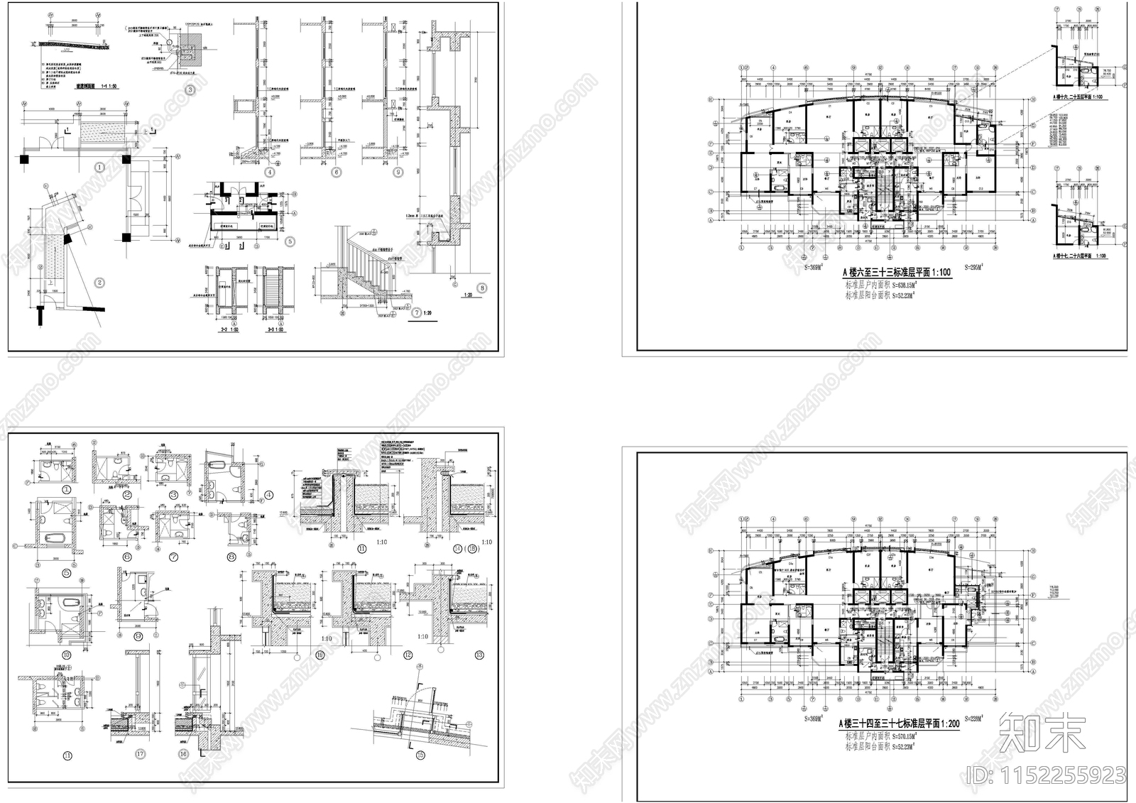 高层公寓建筑cad施工图下载【ID:1152255923】