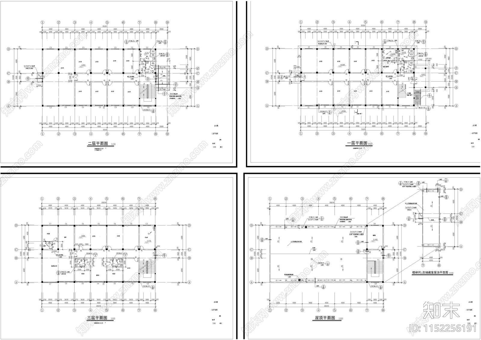 办公楼建筑cad施工图下载【ID:1152256191】