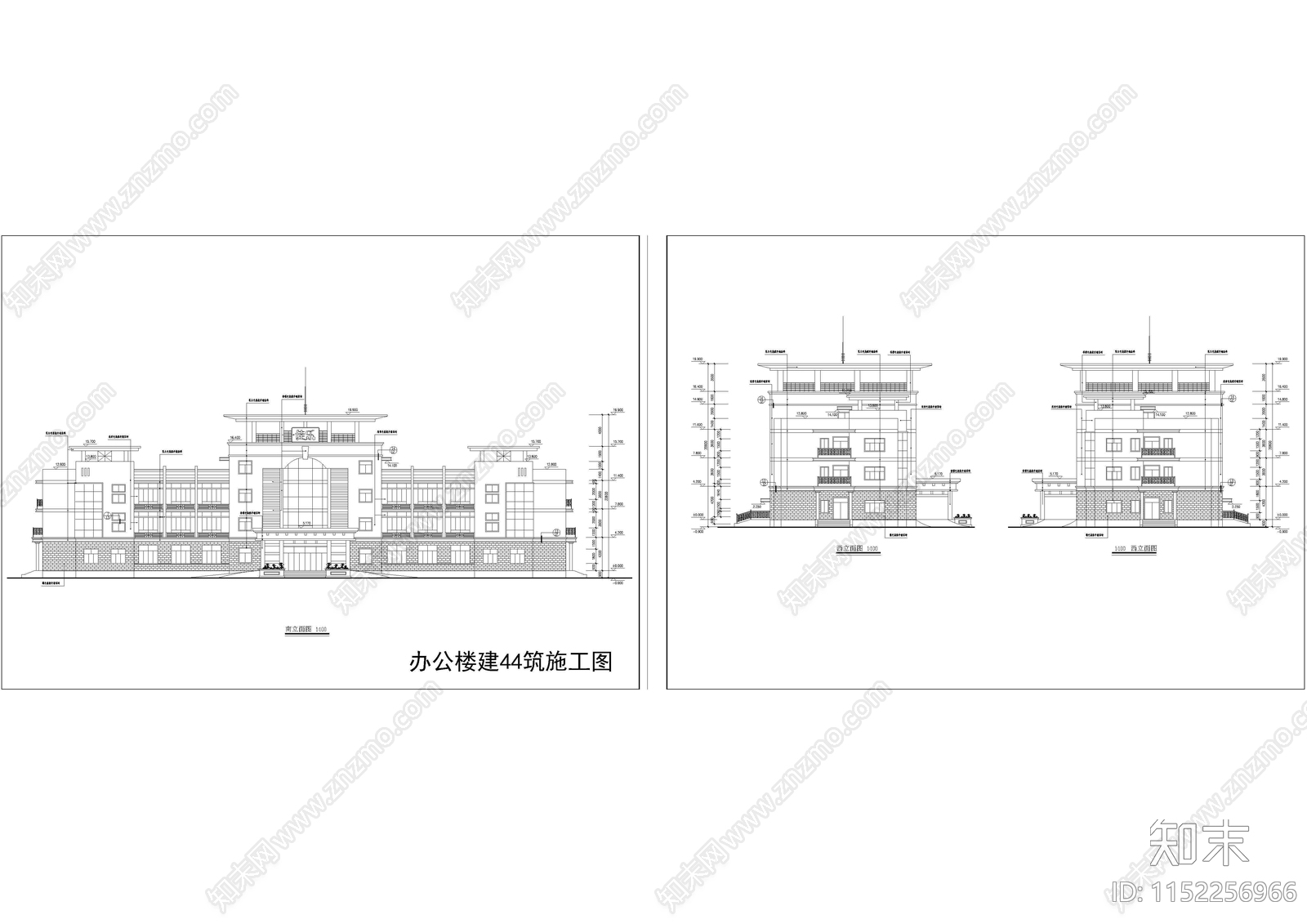 银行办公楼建筑cad施工图下载【ID:1152256966】