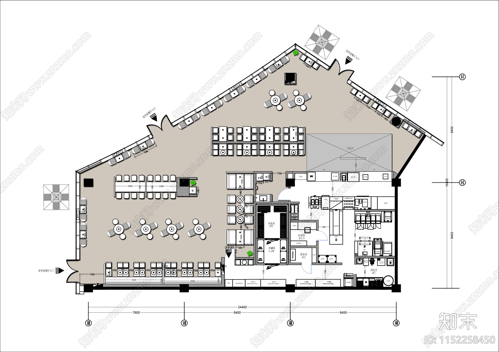450㎡快餐店工装平面图施工图下载【ID:1152258450】