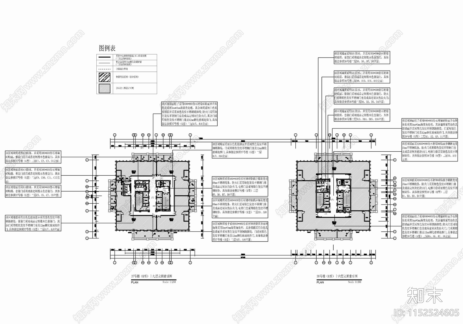 现代办公大楼公区电梯厅室cad施工图下载【ID:1152524605】