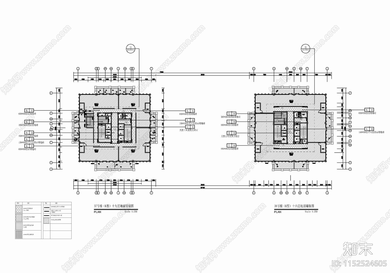 现代办公大楼公区电梯厅室cad施工图下载【ID:1152524605】