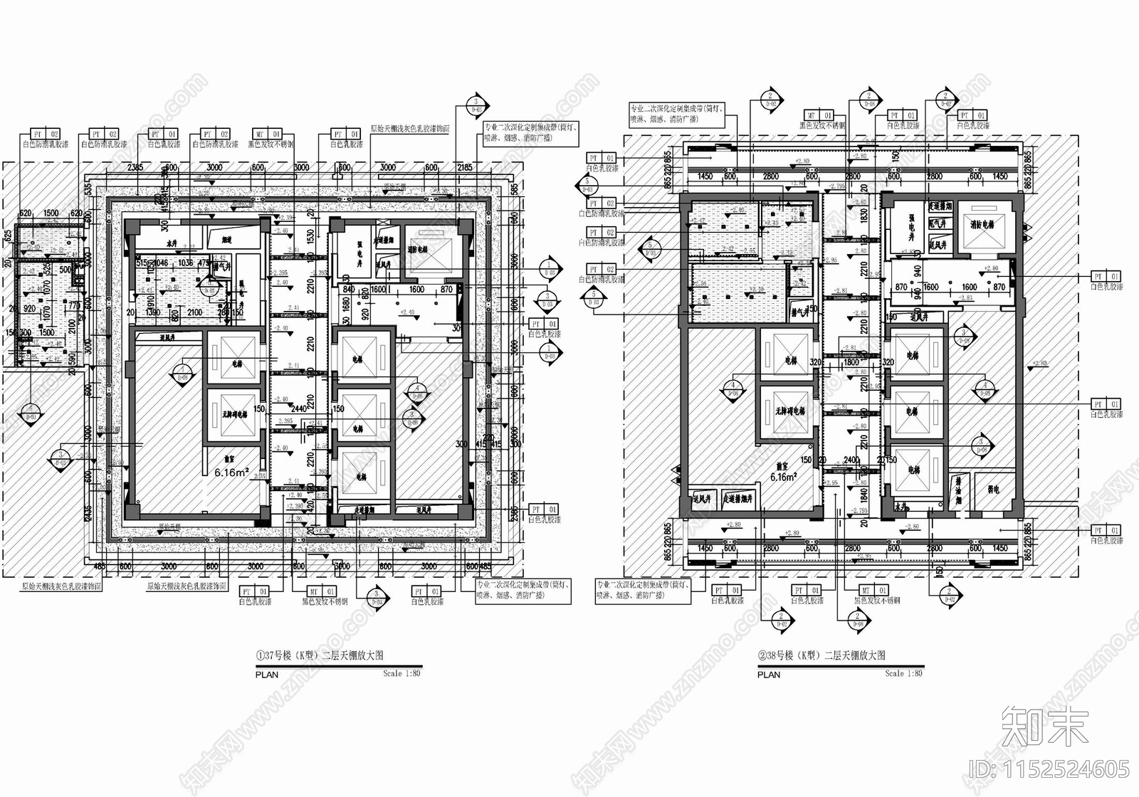 现代办公大楼公区电梯厅室cad施工图下载【ID:1152524605】