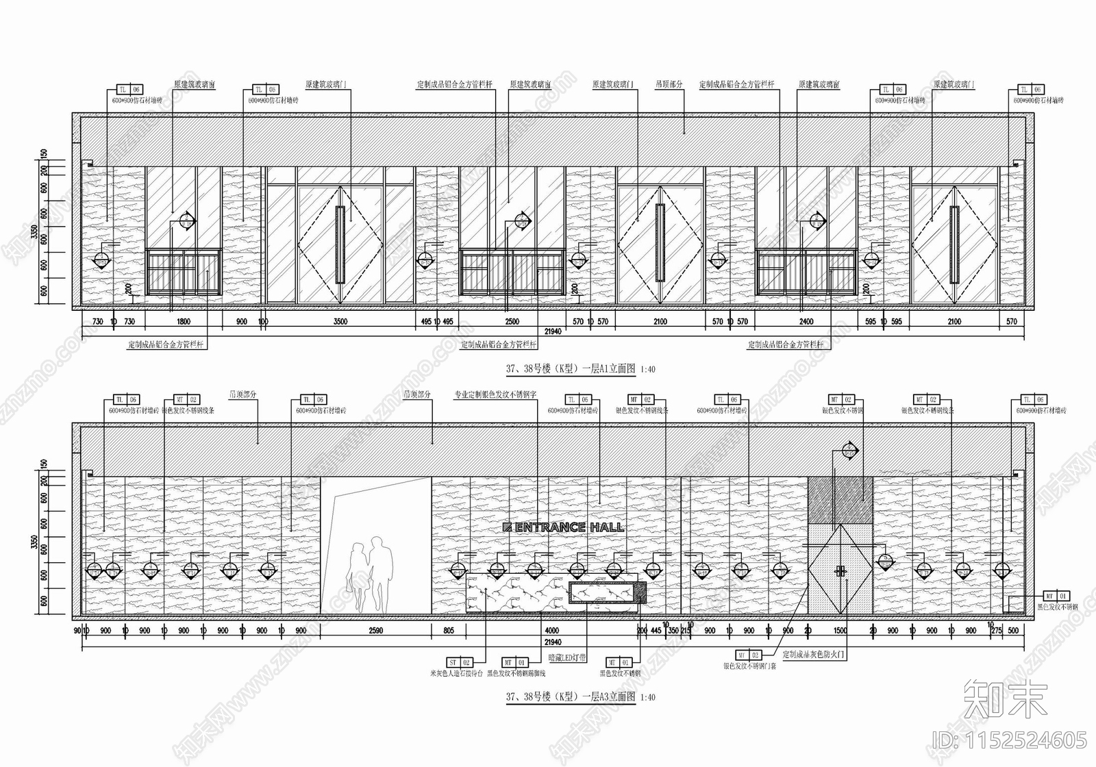 现代办公大楼公区电梯厅室cad施工图下载【ID:1152524605】