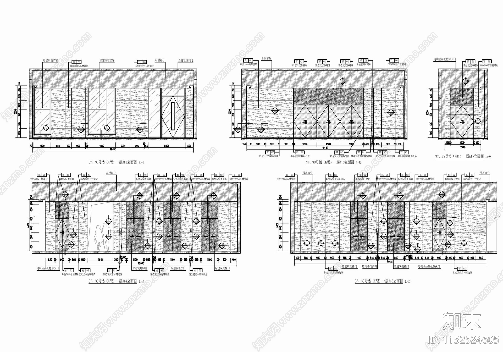 现代办公大楼公区电梯厅室cad施工图下载【ID:1152524605】