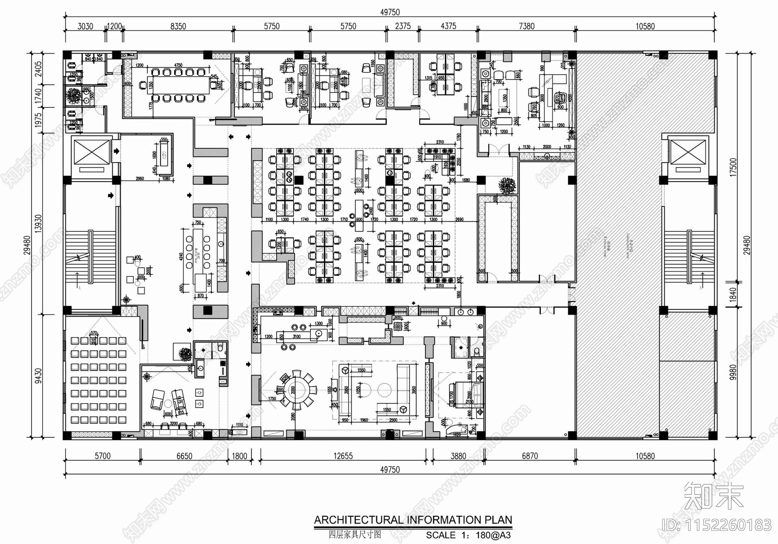 1500㎡办公室室内施工图下载【ID:1152260183】