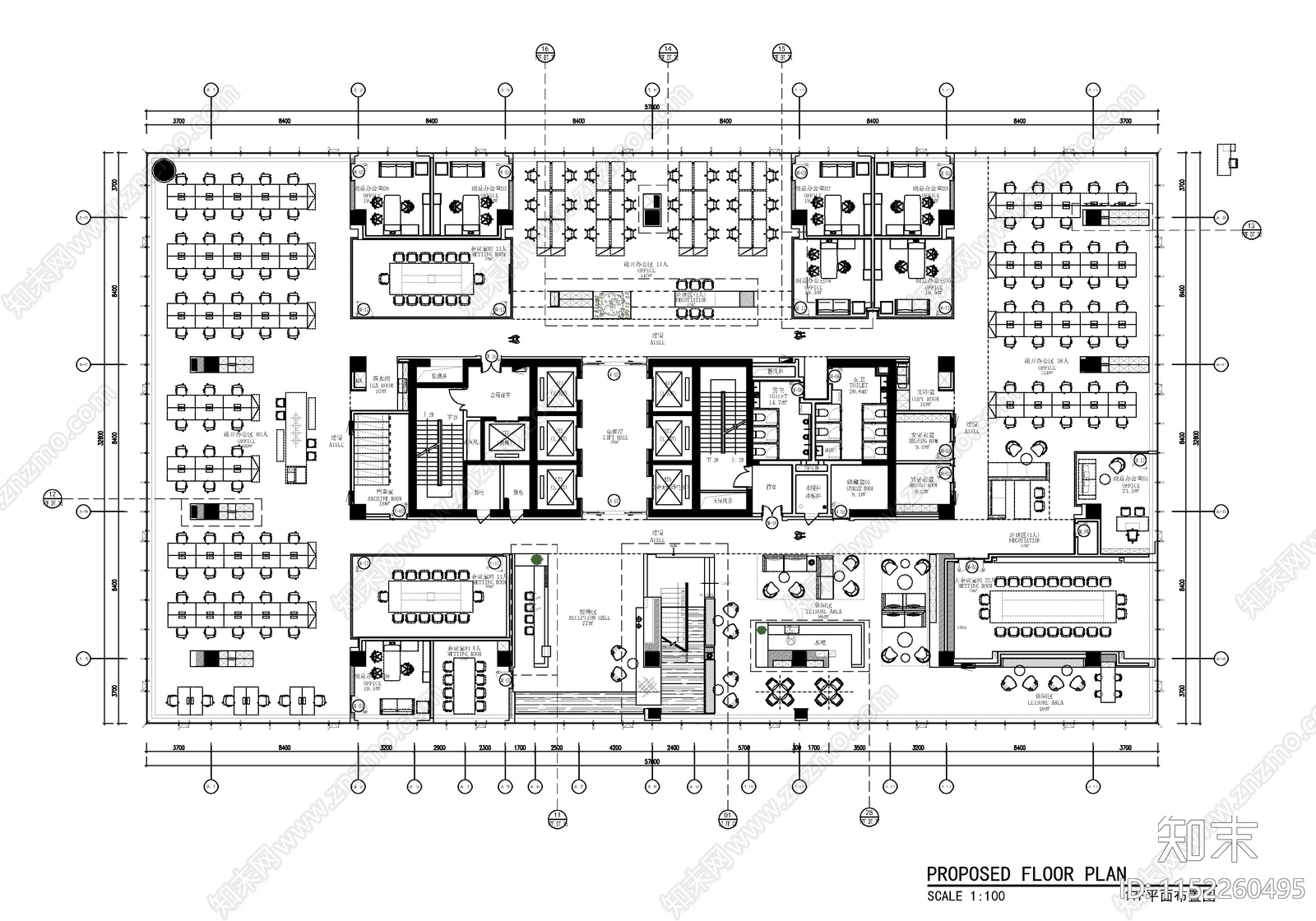 3800㎡办公室室内施工图下载【ID:1152260495】