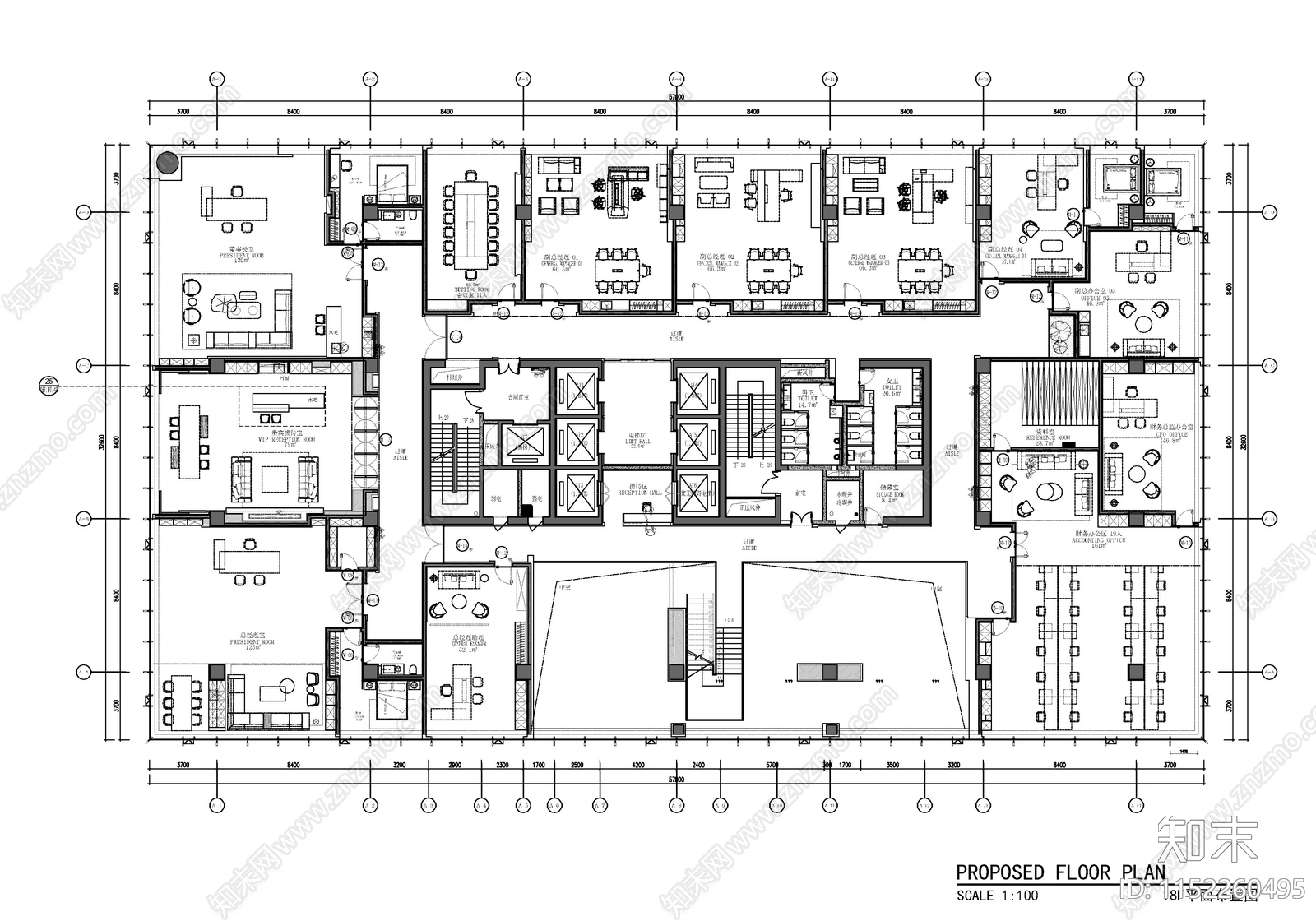 3800㎡办公室室内施工图下载【ID:1152260495】