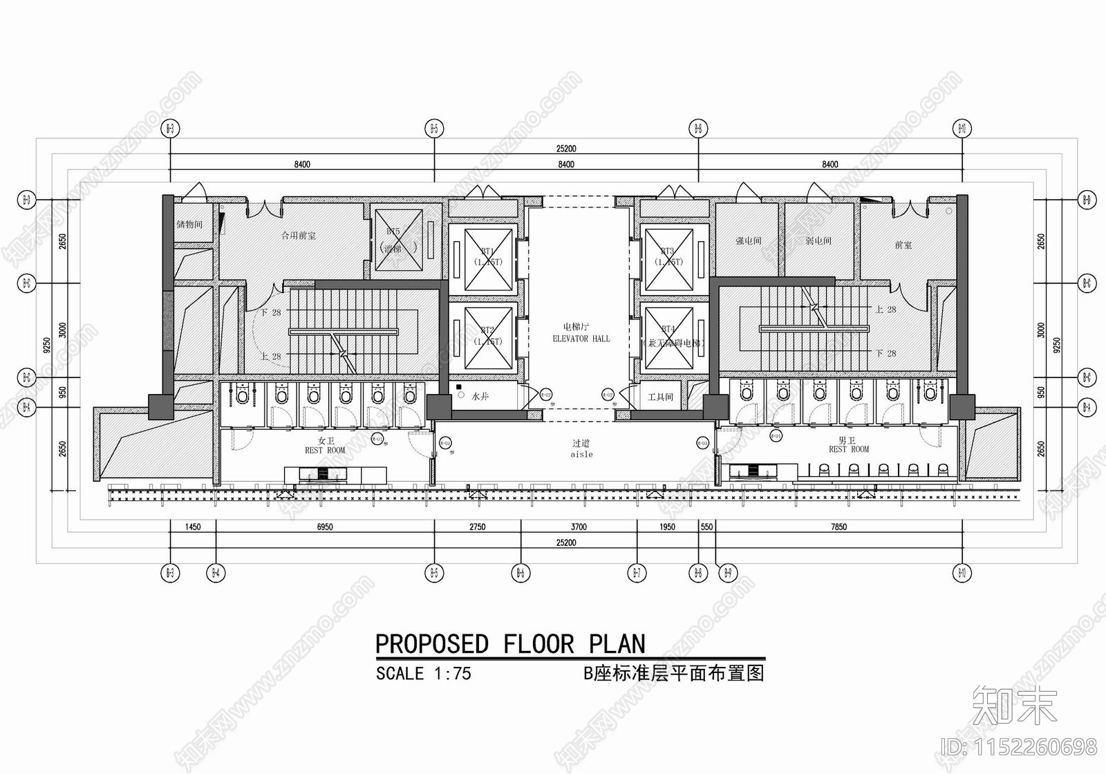 办公楼大堂室内cad施工图下载【ID:1152260698】