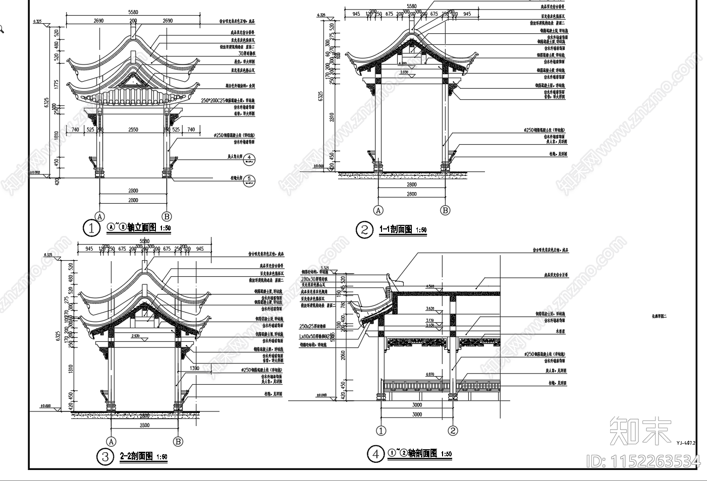 文化长廊详图cad施工图下载【ID:1152263534】