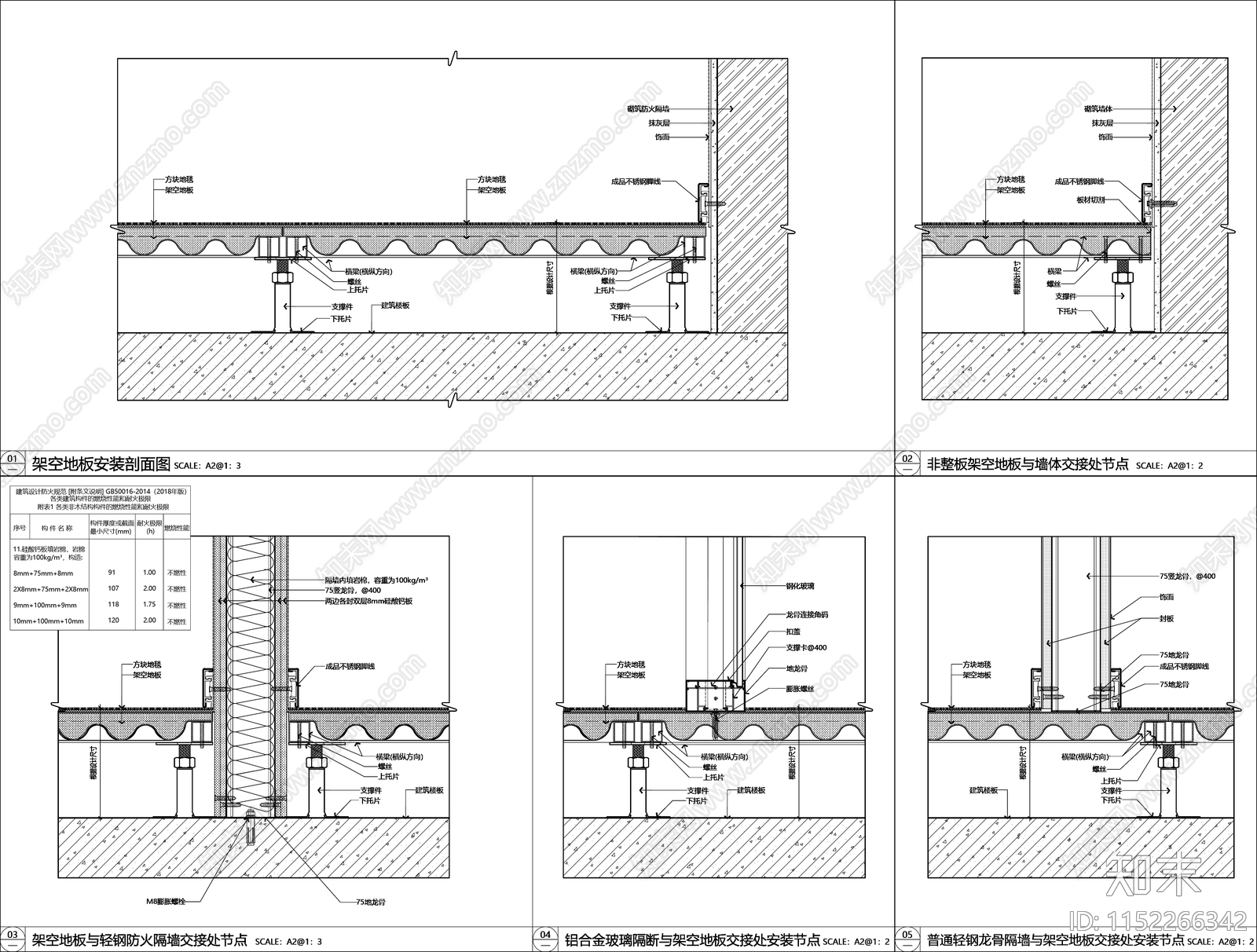 办公室架空地板常用节点施工图下载【ID:1152266342】