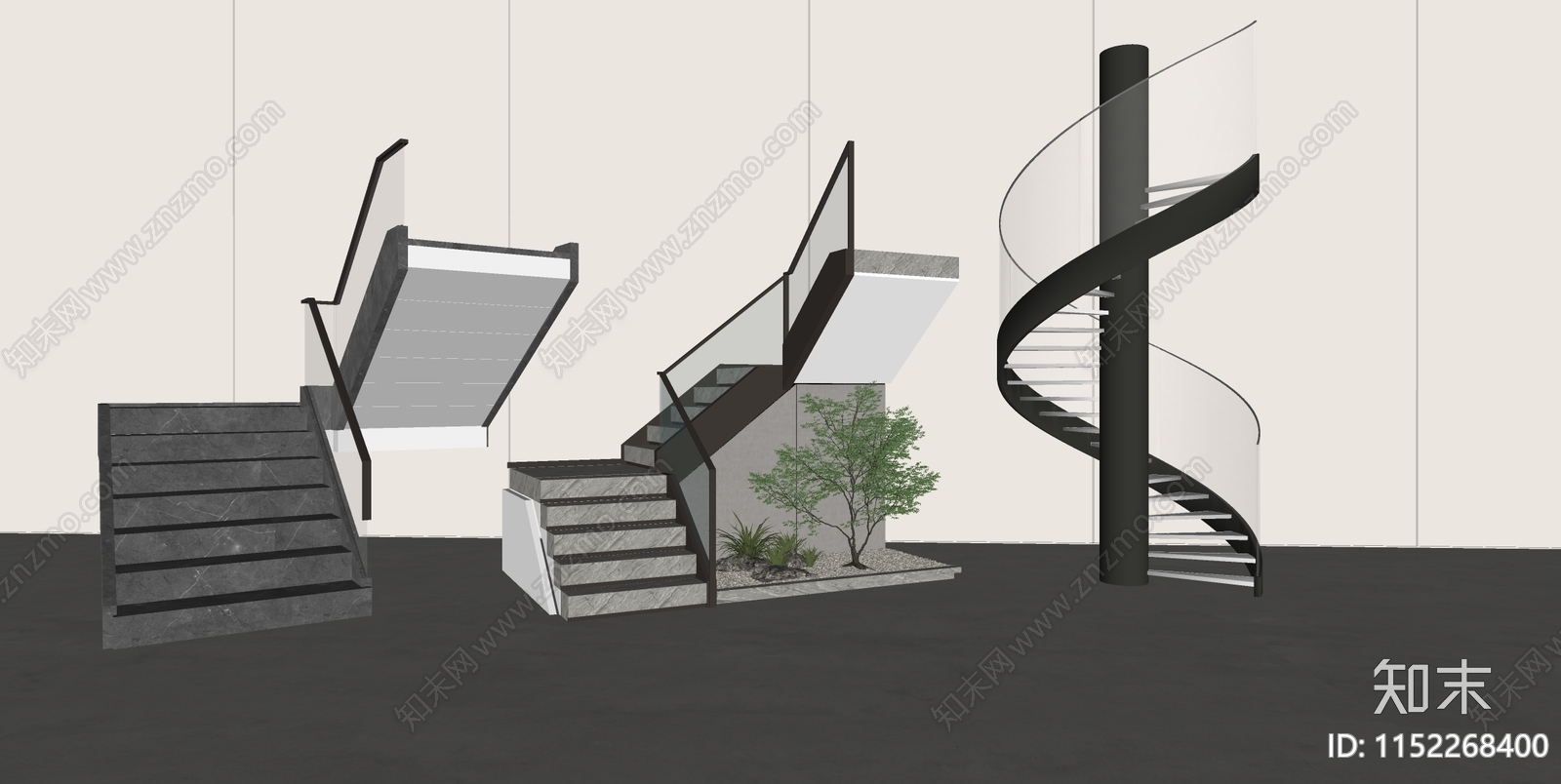 现代玻璃扶手楼梯SU模型下载【ID:1152268400】