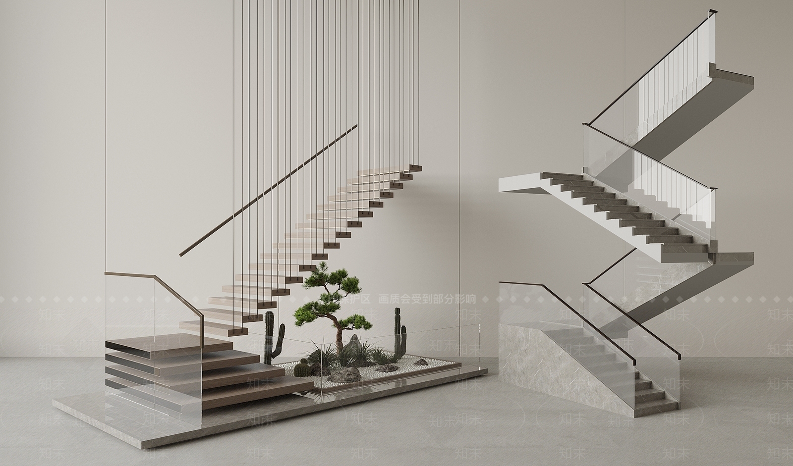 现代玻璃扶手楼梯SU模型下载【ID:1152268437】