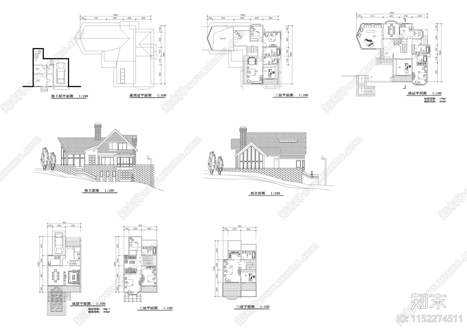 现代别墅建筑cad施工图下载【ID:1152274511】