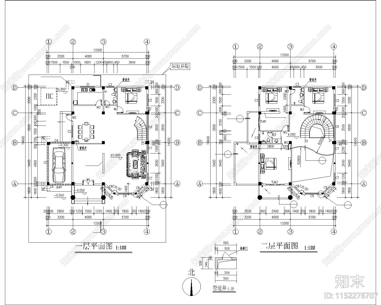 欧式简约别墅cad施工图下载【ID:1152276707】