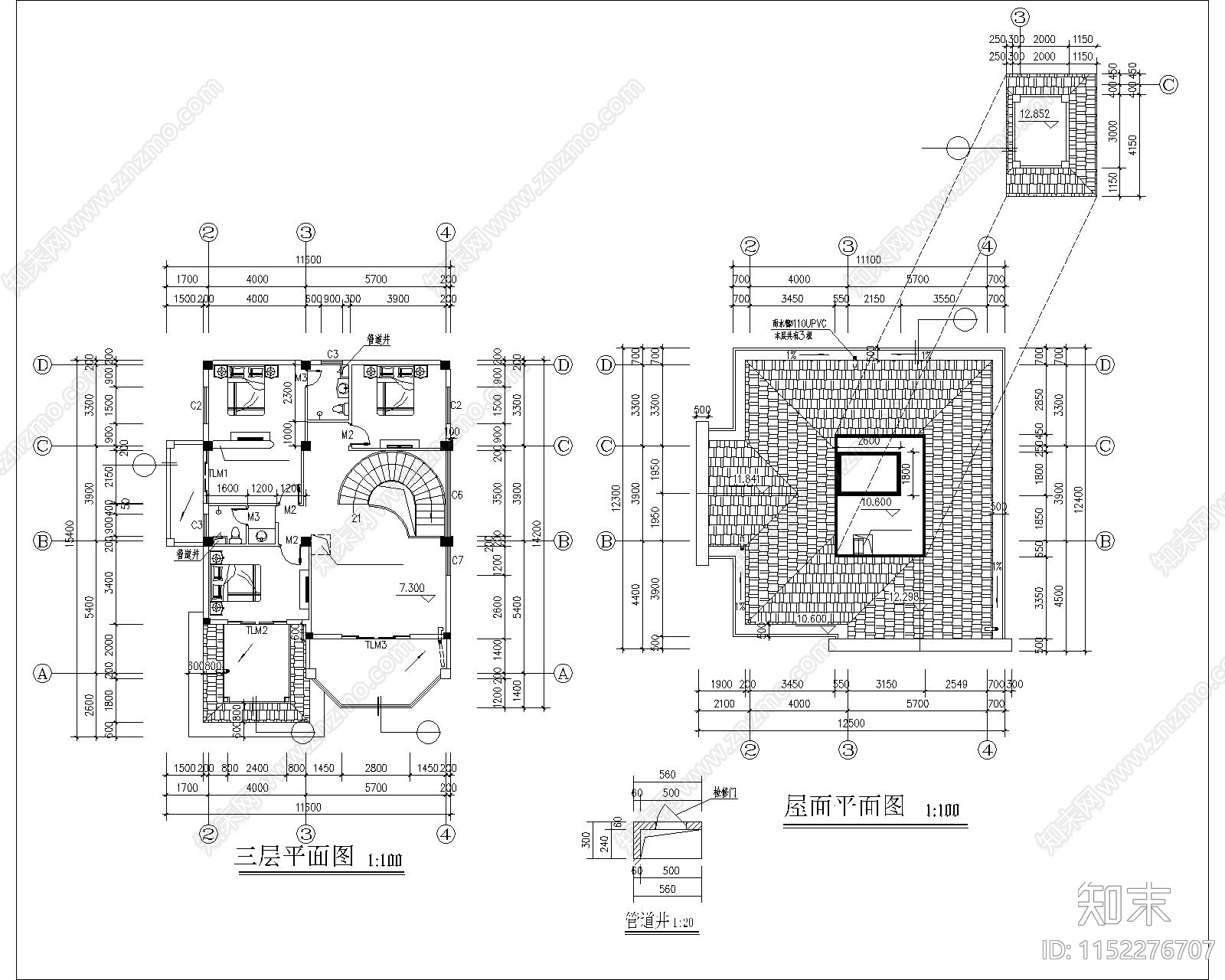 欧式简约别墅cad施工图下载【ID:1152276707】