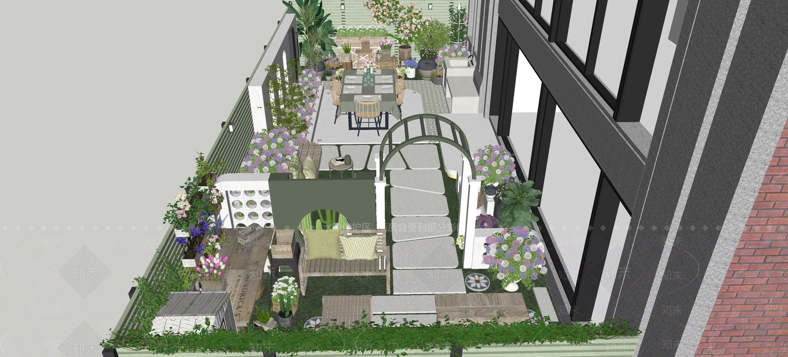 现代庭花园景观SU模型下载【ID:1152277844】