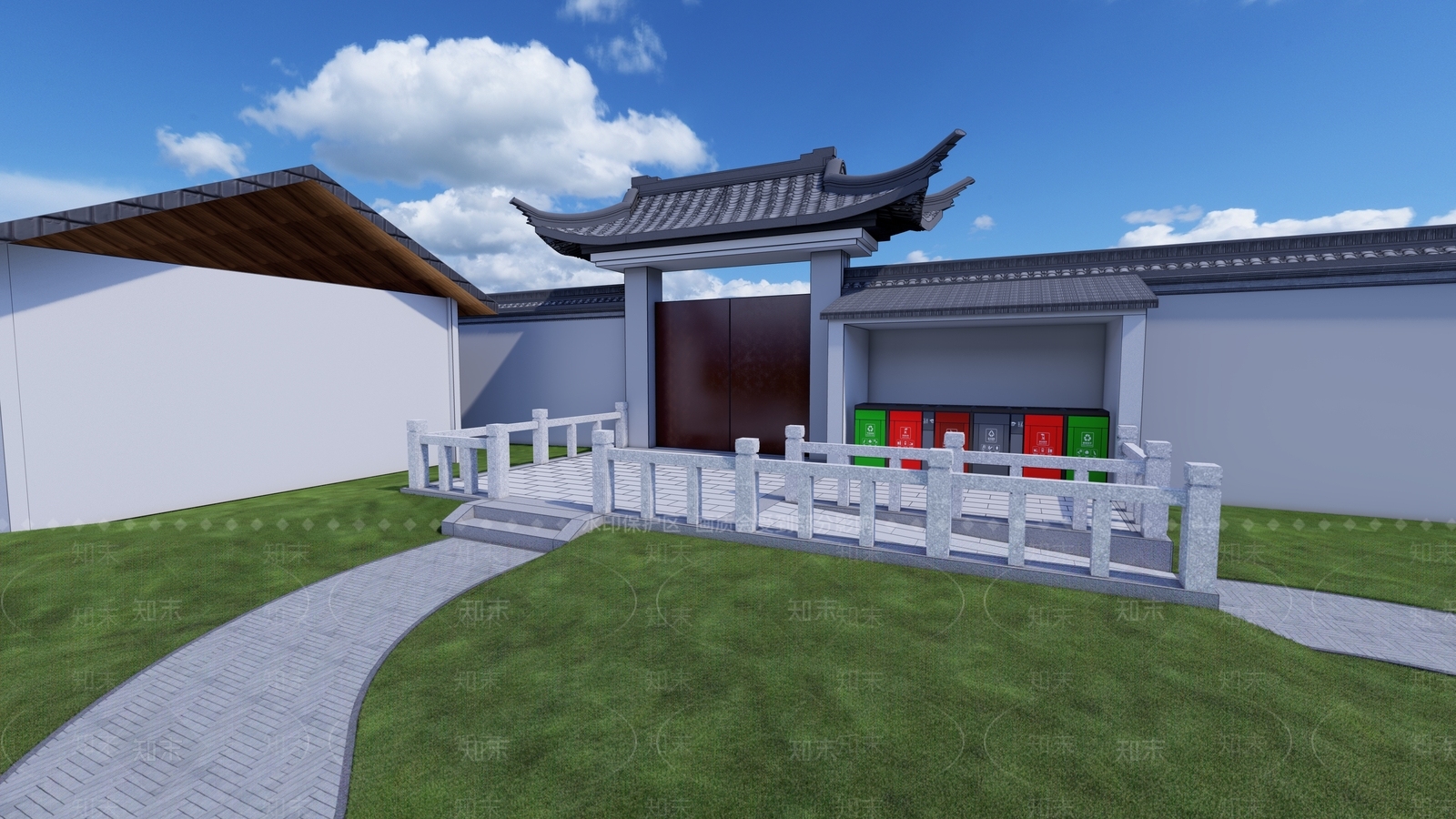 新中式庭院门SU模型下载【ID:1152277950】