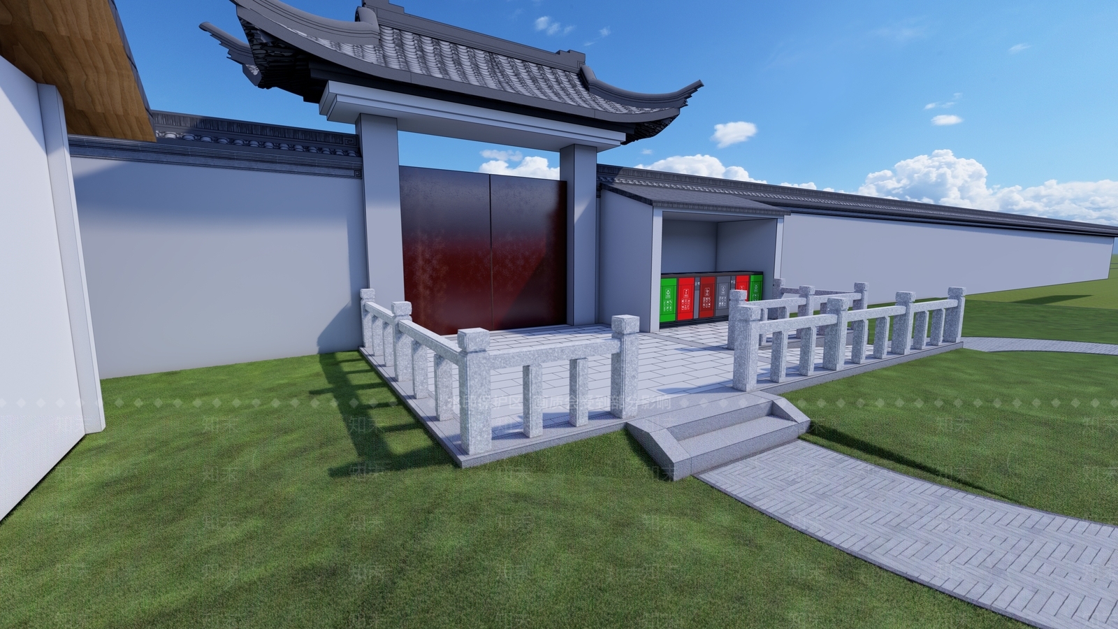 新中式庭院门SU模型下载【ID:1152277950】