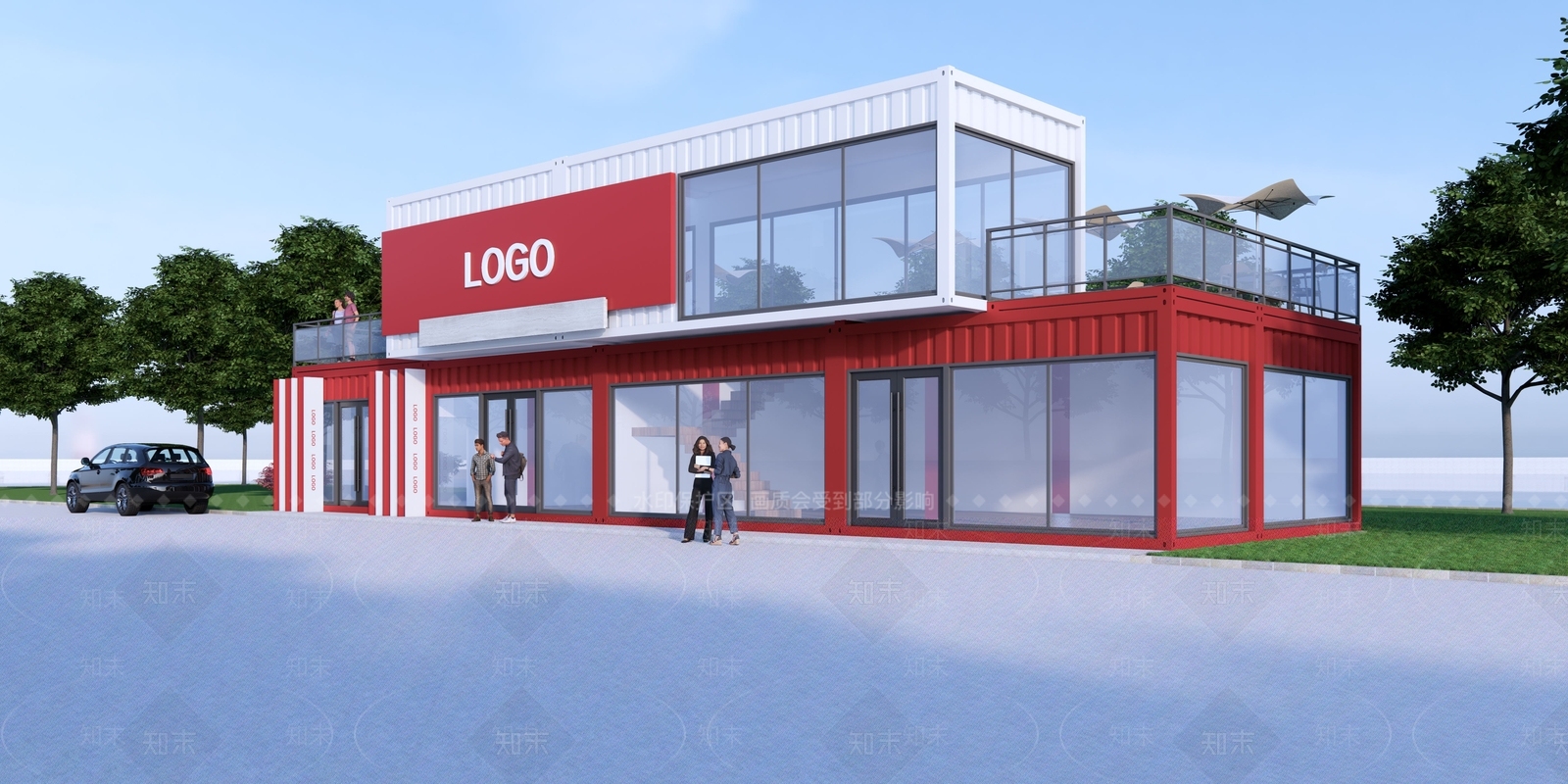 现代集装箱餐饮建筑SU模型下载【ID:1152280781】