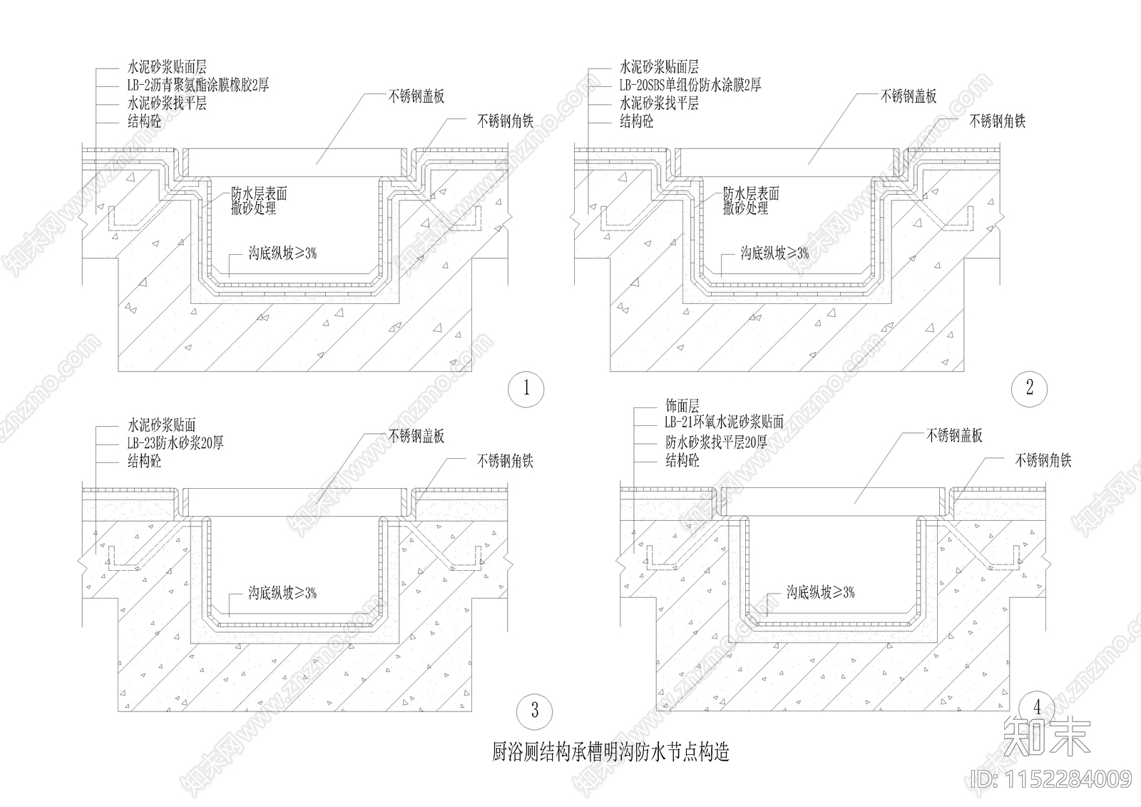 21套厨厕防水cad施工图下载【ID:1152284009】