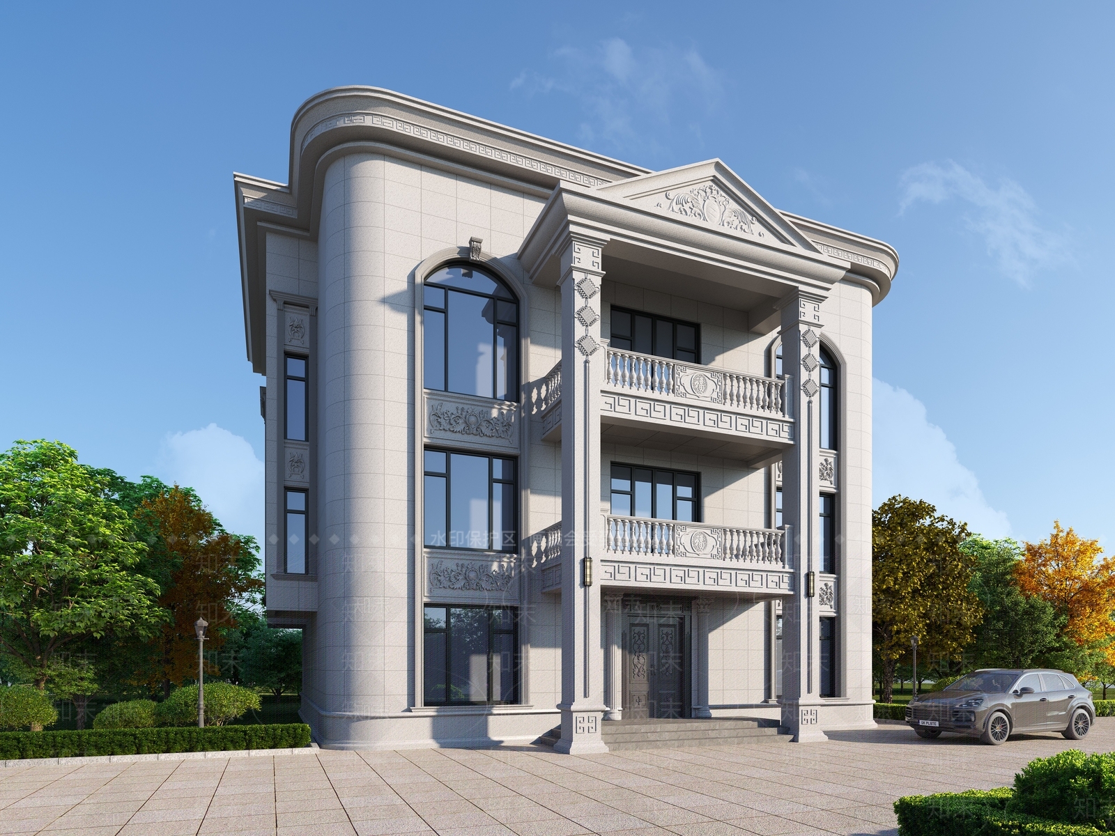 简欧独栋别墅3D模型下载【ID:1152286140】
