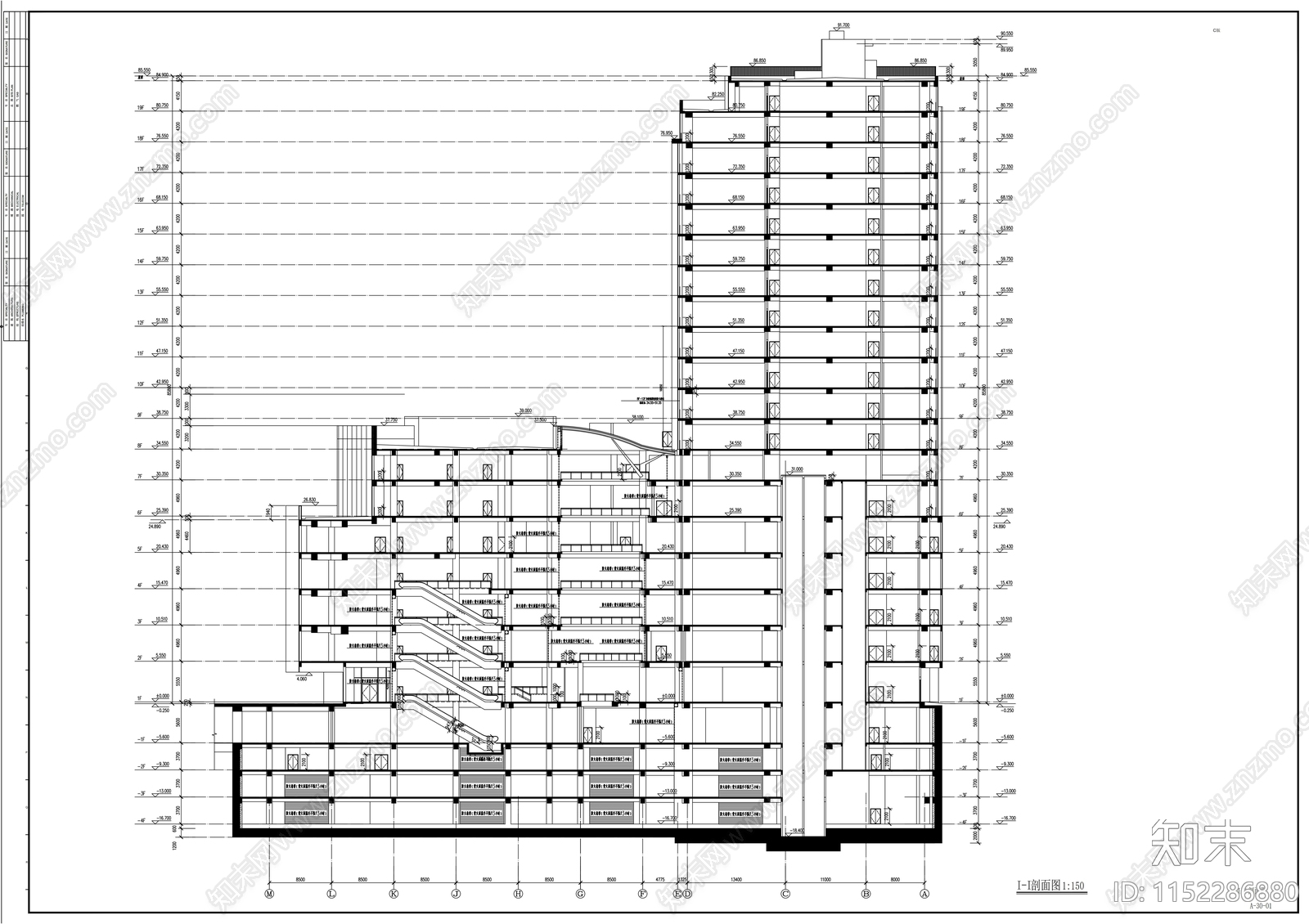 19层现代风格商业及办公楼建筑设cad施工图下载【ID:1152286880】