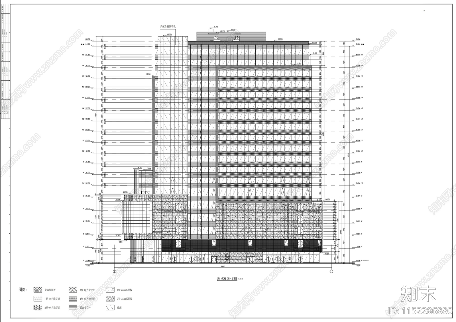 19层现代风格商业及办公楼建筑设cad施工图下载【ID:1152286880】