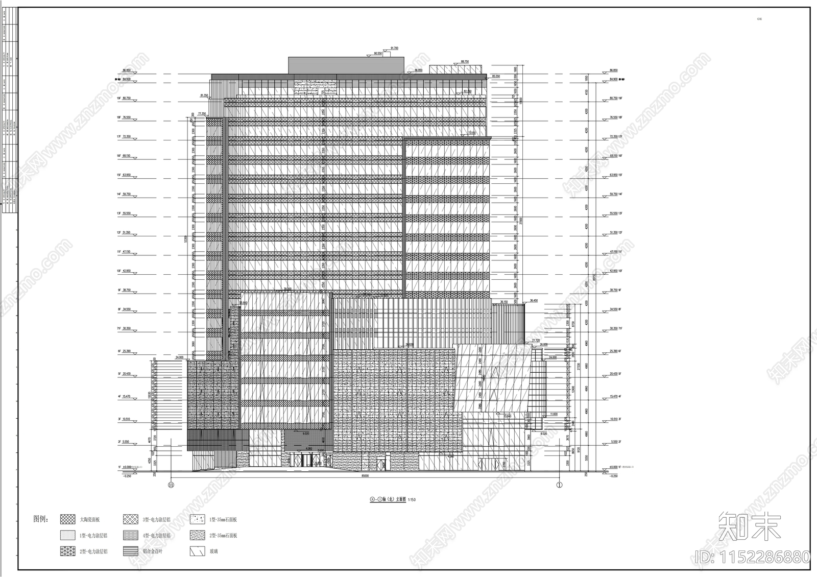 19层现代风格商业及办公楼建筑设cad施工图下载【ID:1152286880】