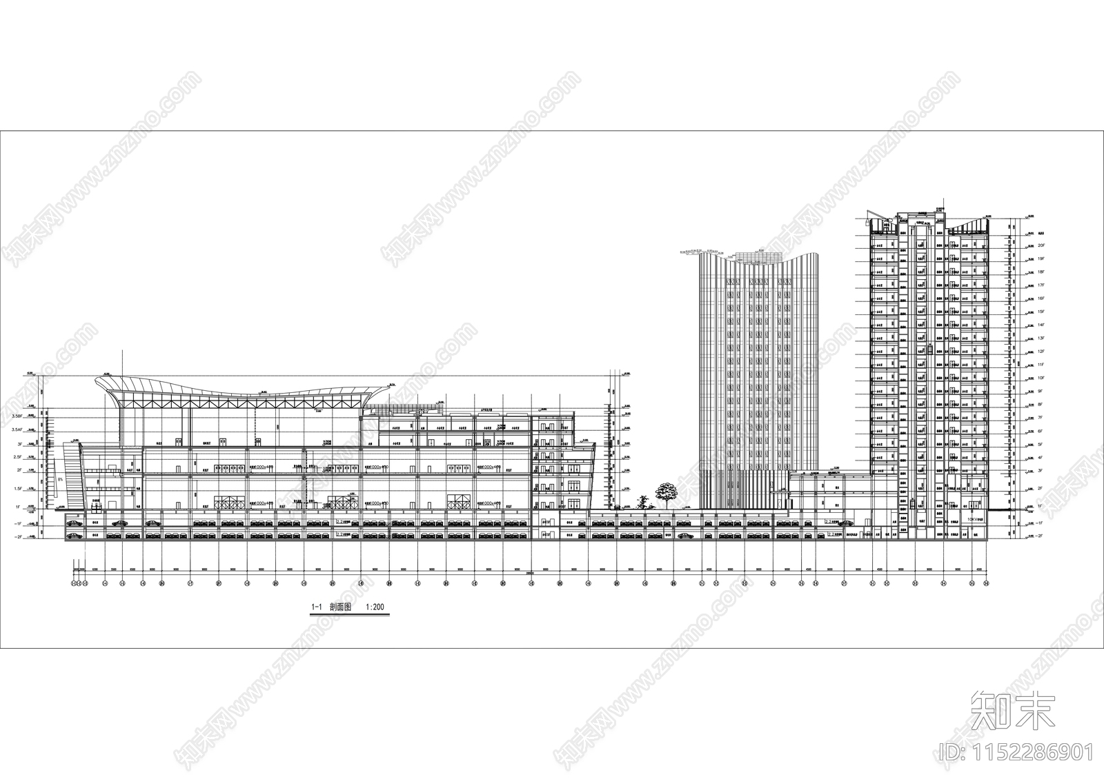 CBD核心地块商业办公综合体建cad施工图下载【ID:1152286901】