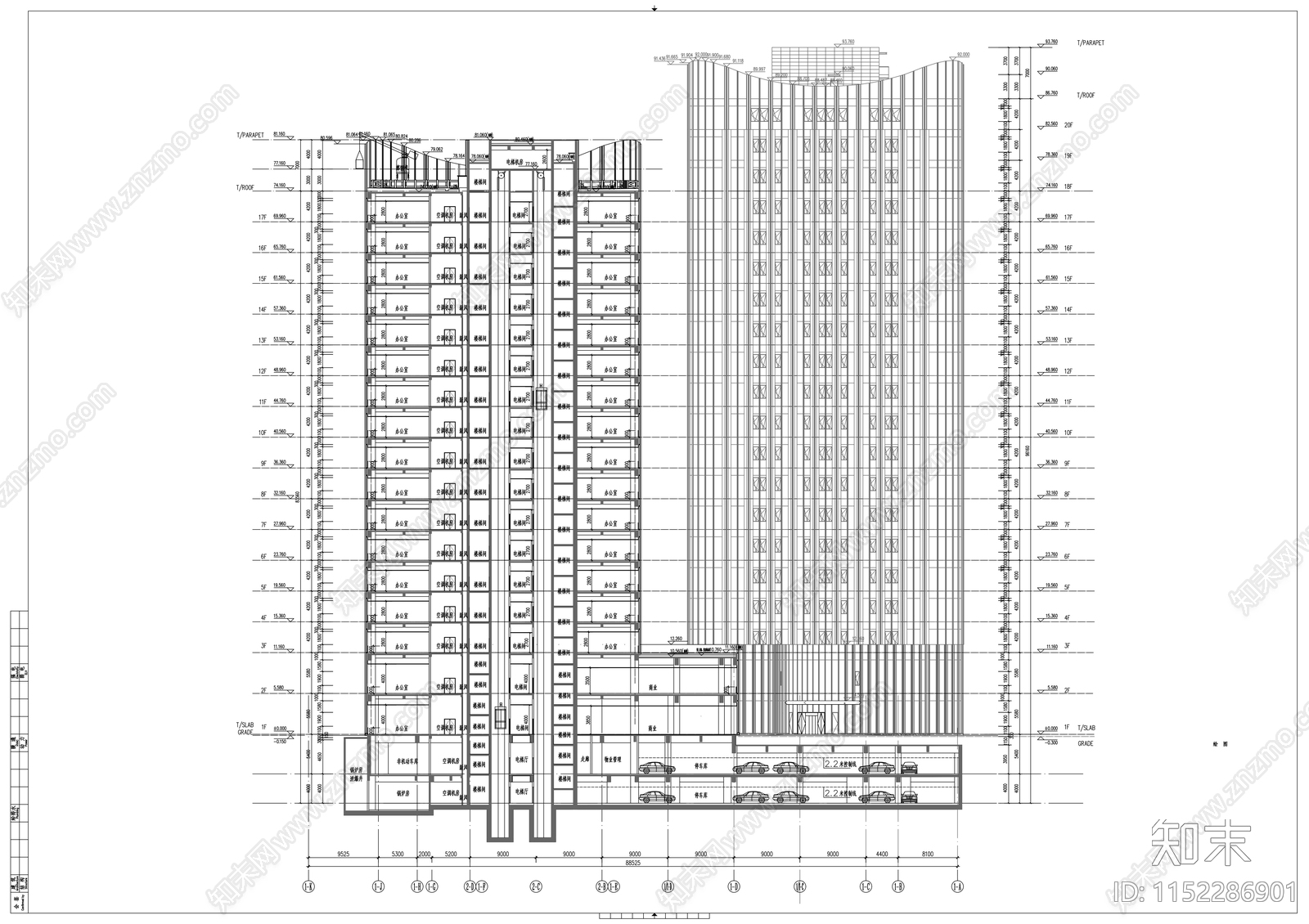 CBD核心地块商业办公综合体建cad施工图下载【ID:1152286901】