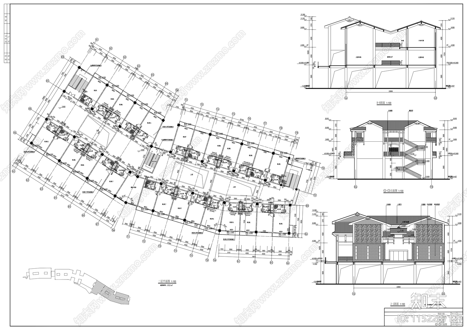 古镇恢复改造项目接待中心建筑方案图cad施工图下载【ID:1152287127】