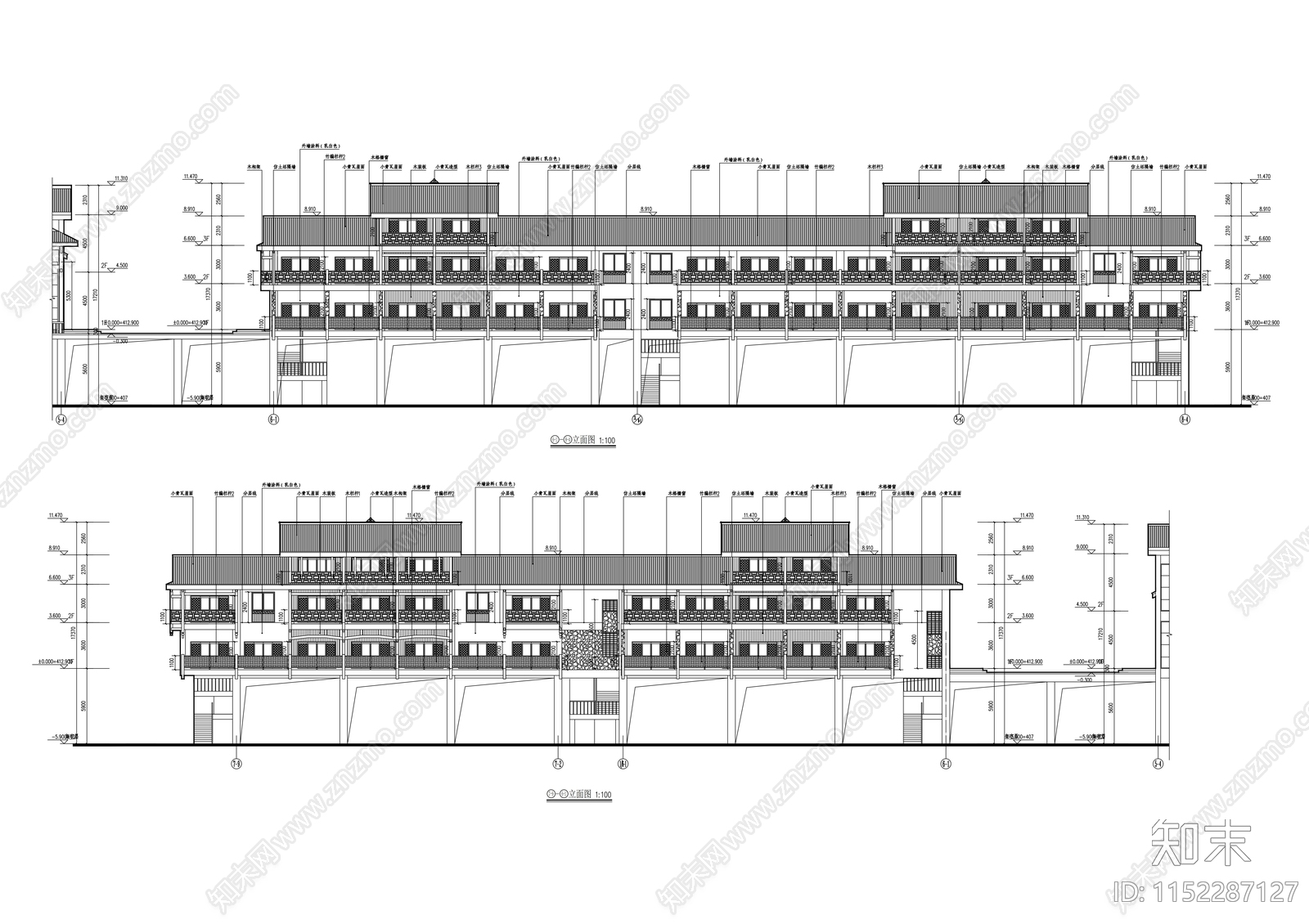 古镇恢复改造项目接待中心建筑方案图cad施工图下载【ID:1152287127】