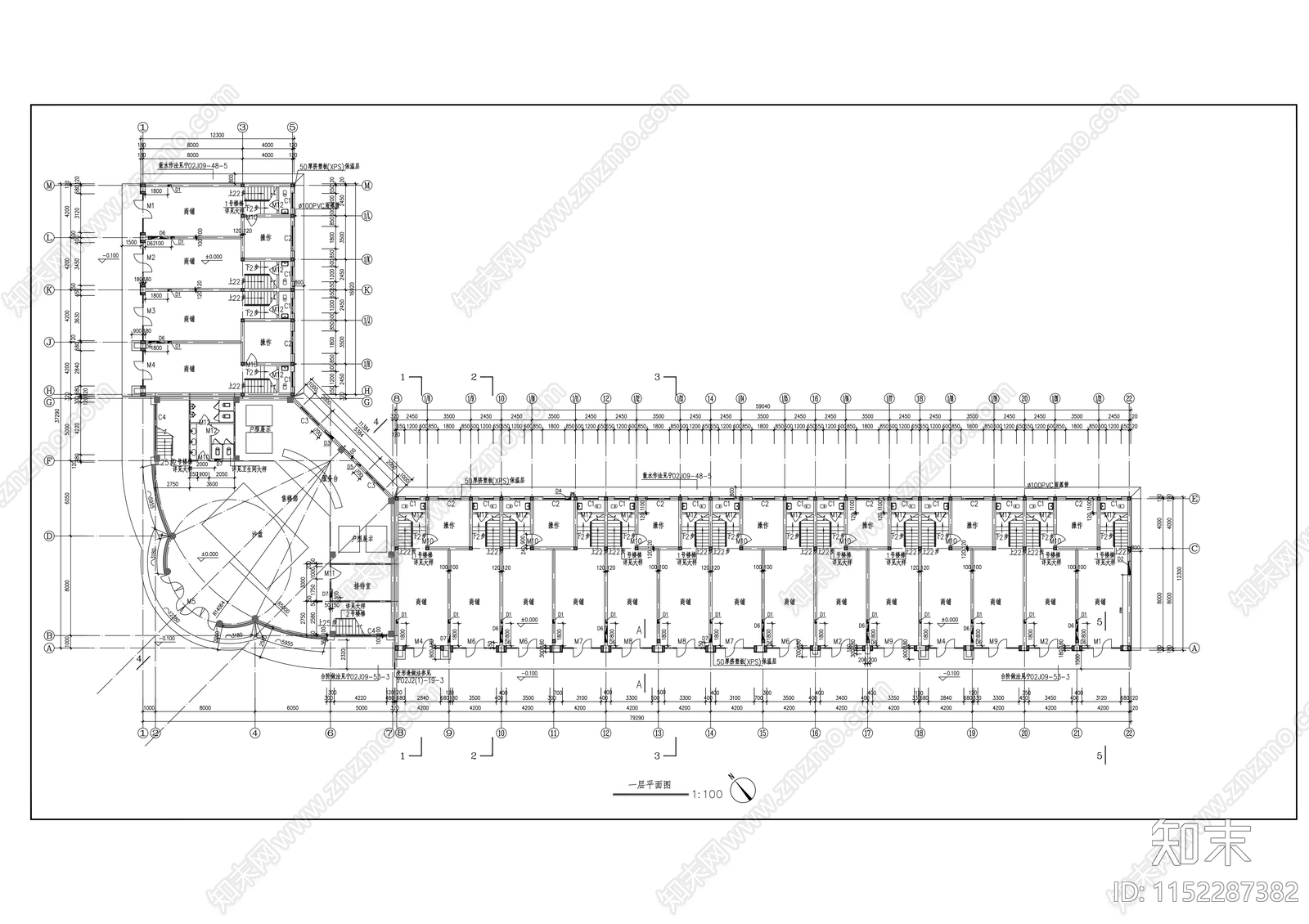 两层框架结构商业楼建cad施工图下载【ID:1152287382】