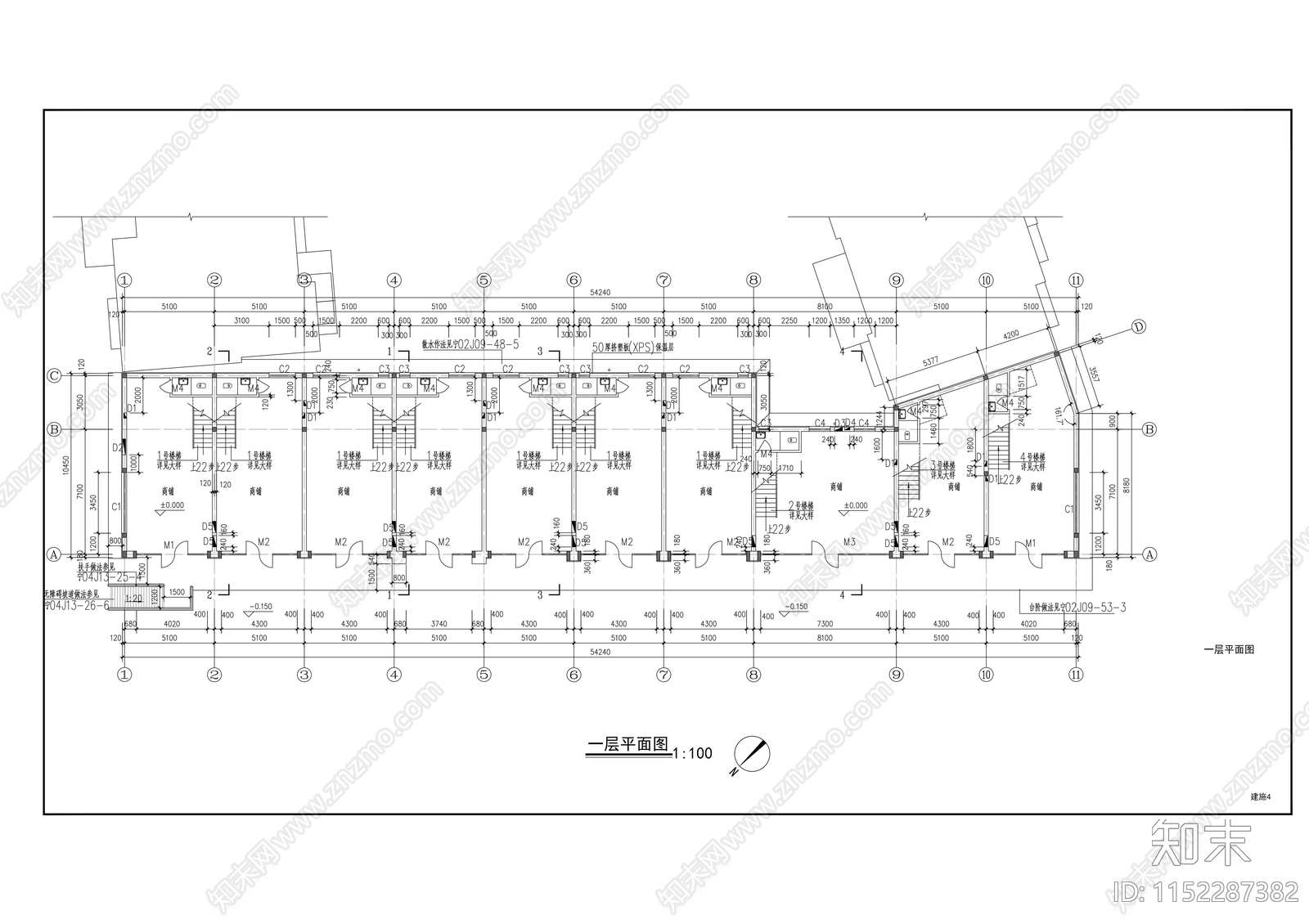 两层框架结构商业楼建cad施工图下载【ID:1152287382】