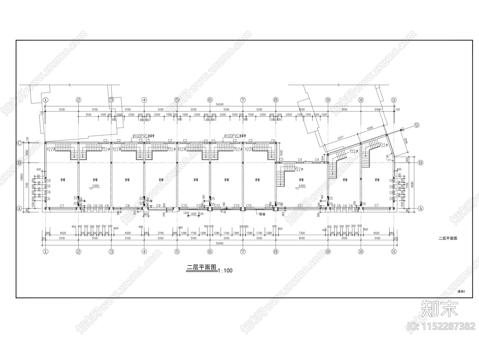 两层框架结构商业楼建cad施工图下载【ID:1152287382】