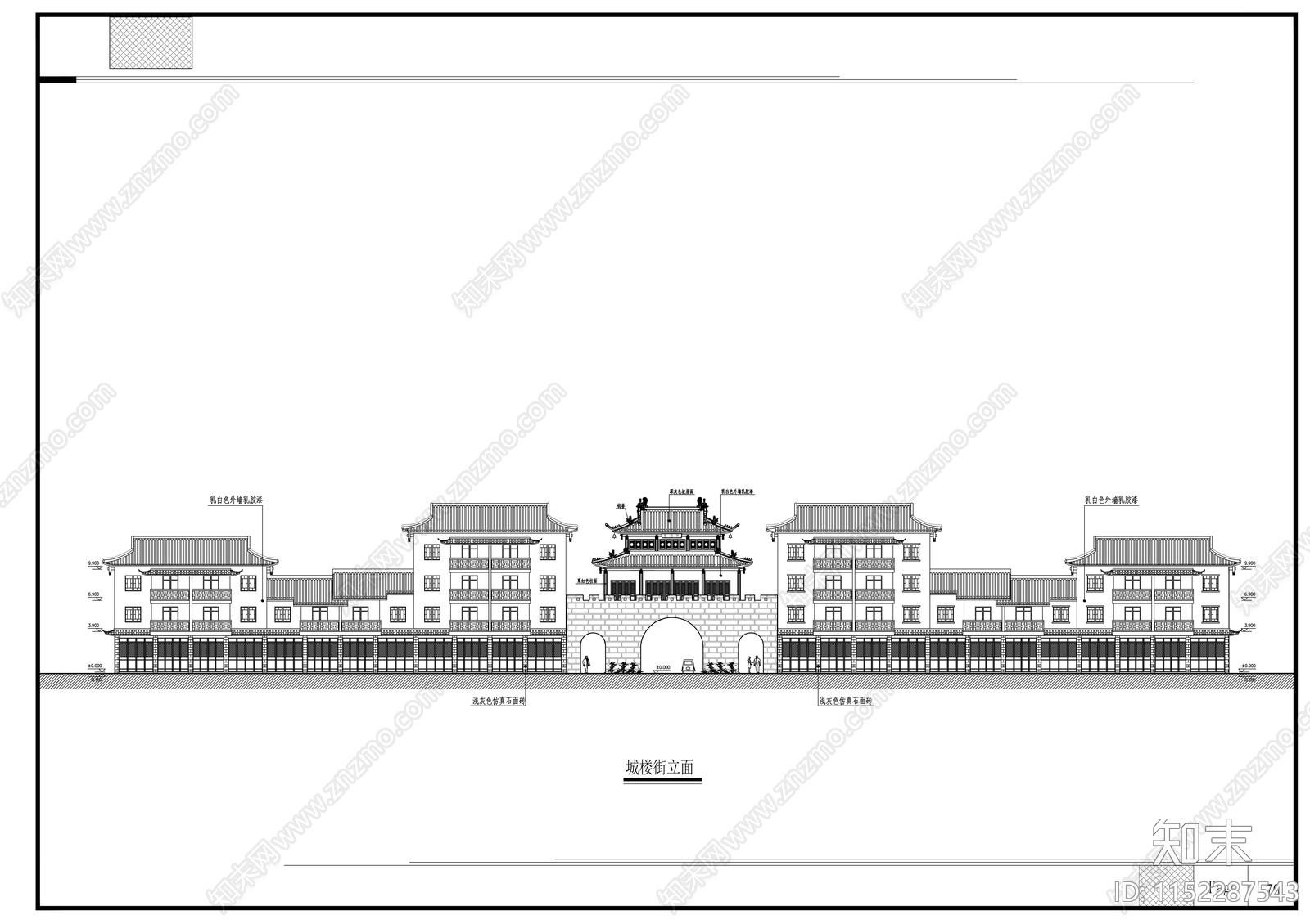 商业仿古街建筑方案设计cad施工图下载【ID:1152287543】