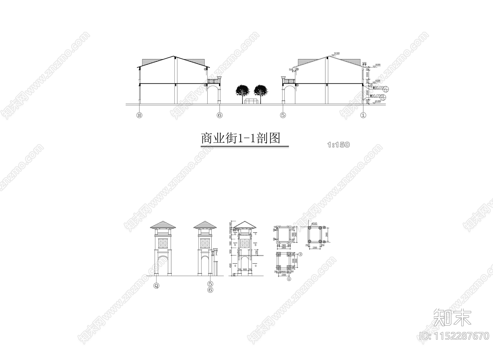 商业街建筑图cad施工图下载【ID:1152287670】