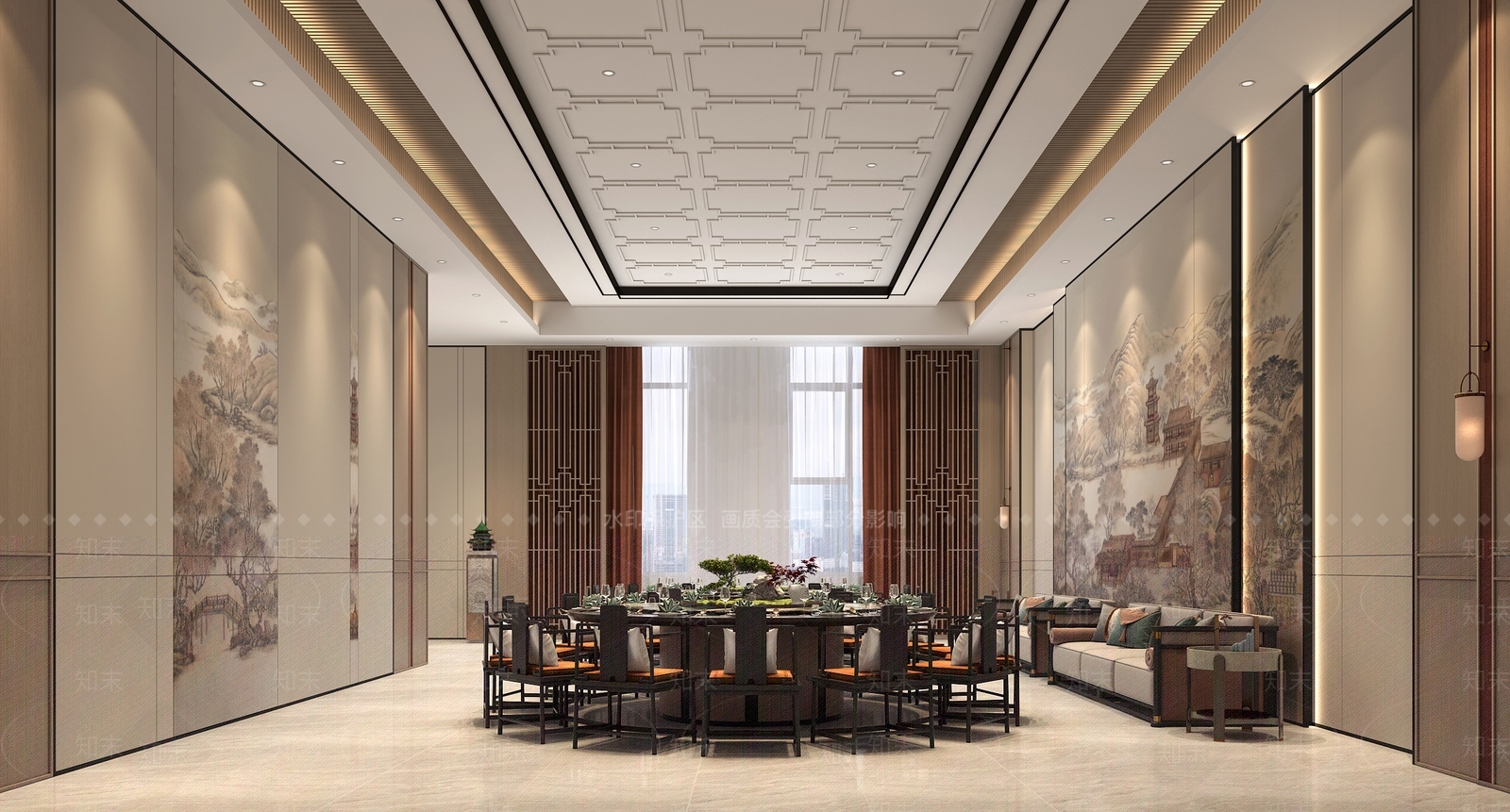 新中式餐厅包间3D模型下载【ID:1152288643】