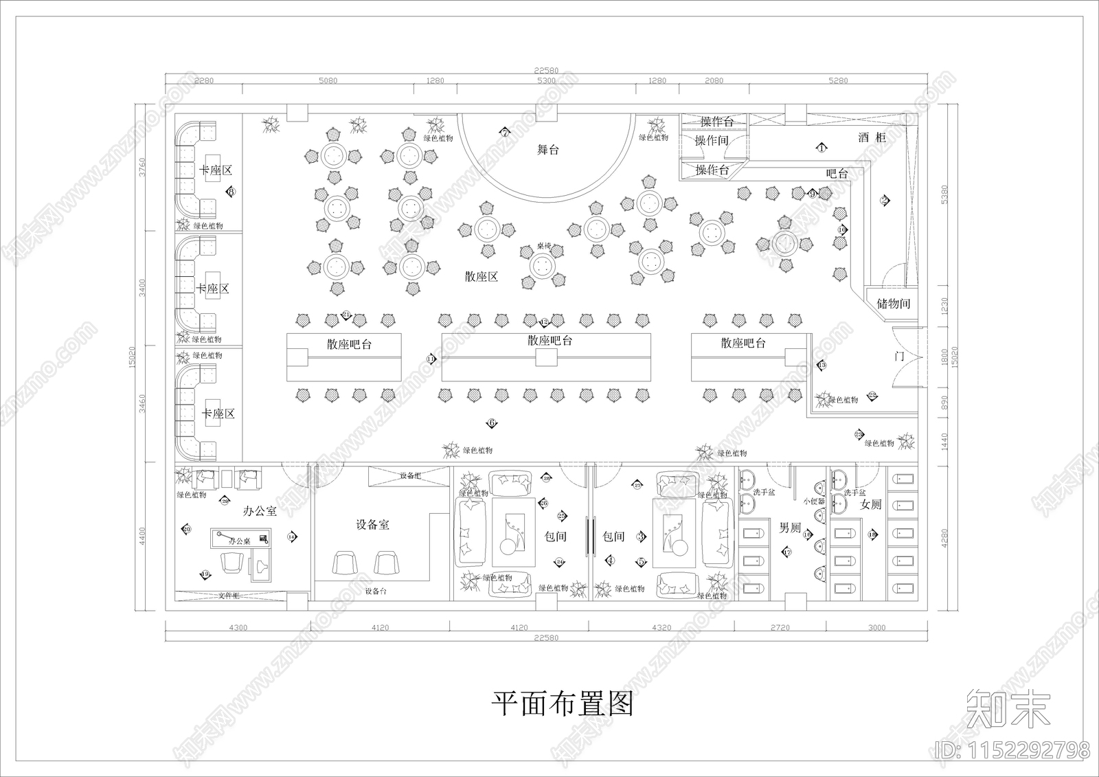 340㎡酒吧cad施工图下载【ID:1152292798】